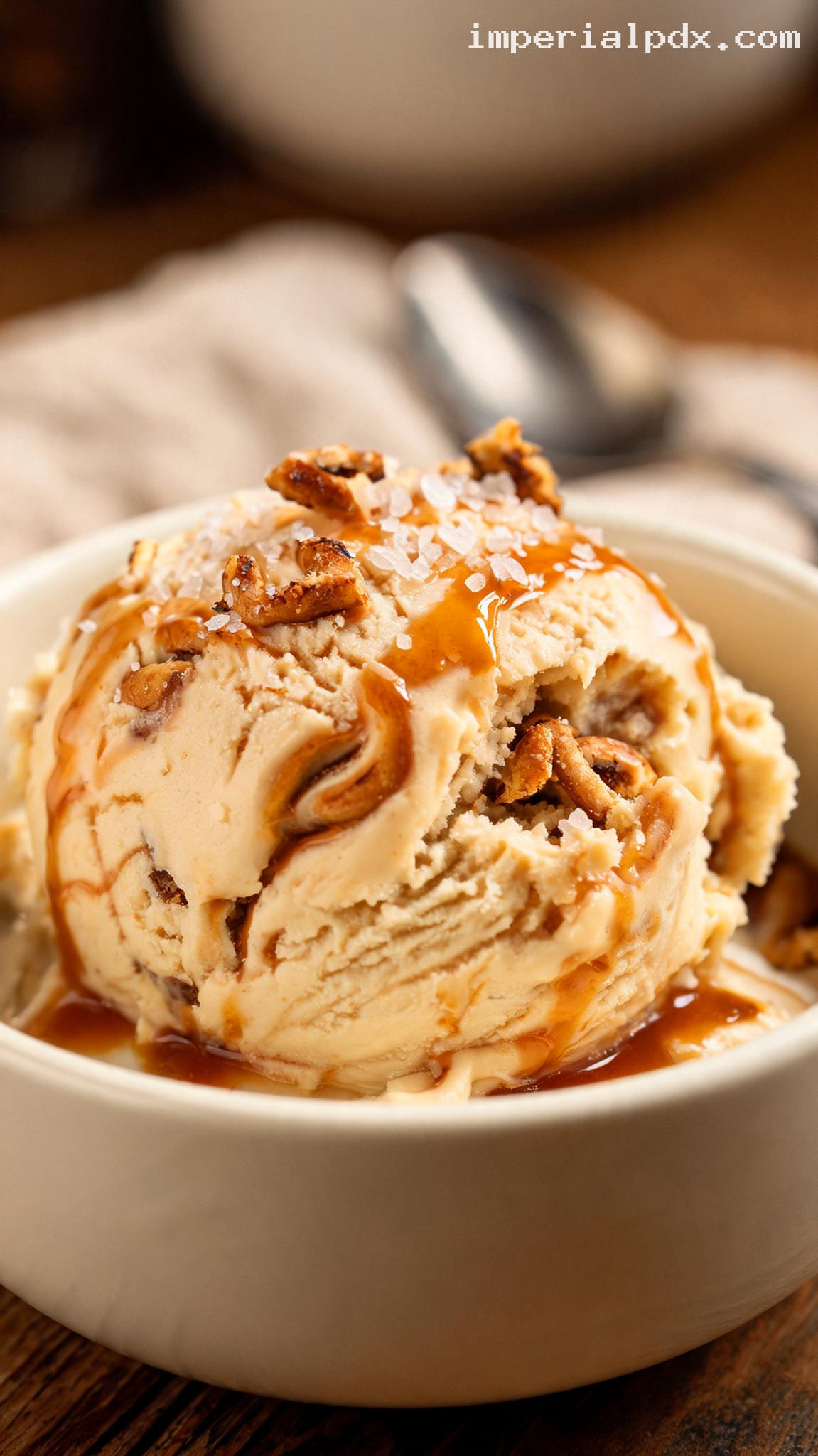 Caramel Pretzel Crunch Ice Cream – Closeup