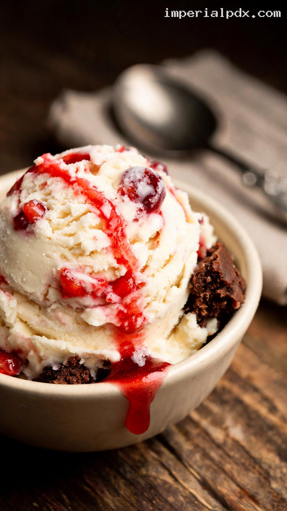 Cherry Cheesecake Brownie Ice Cream – Closeup