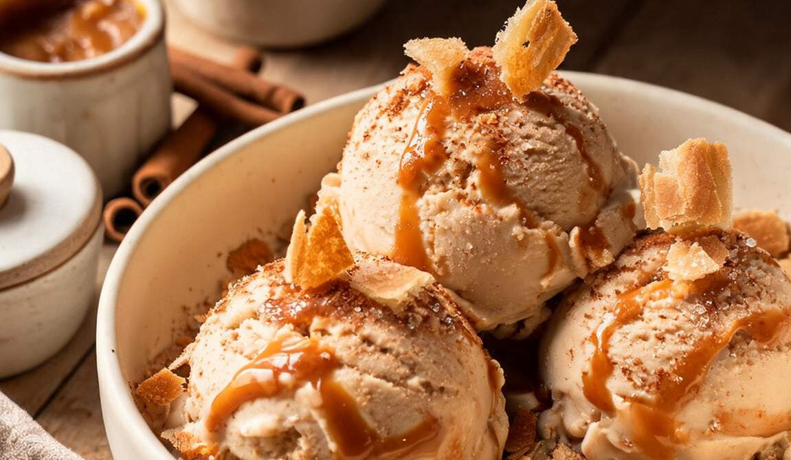 Cinnamon Churro Ice Cream with Dulce de Leche Swirls