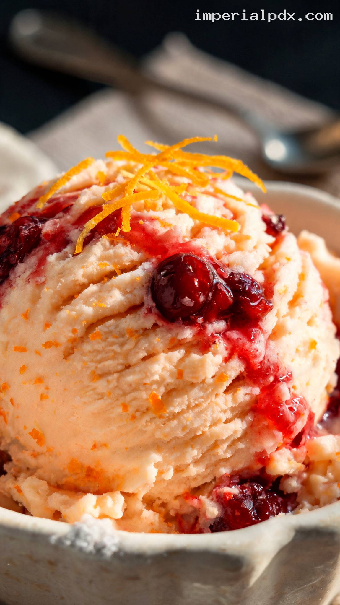 Cranberry Orange Vanilla Ice Cream – Closeup