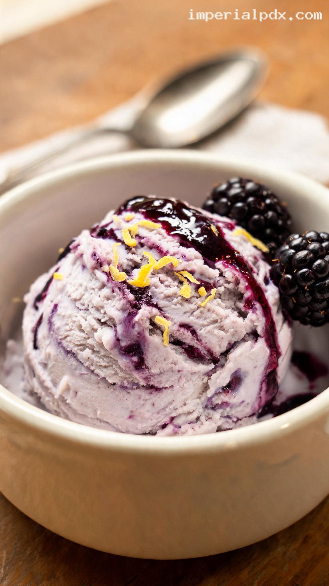 Creamy Blackberry Lemon Ice Cream – Closeup