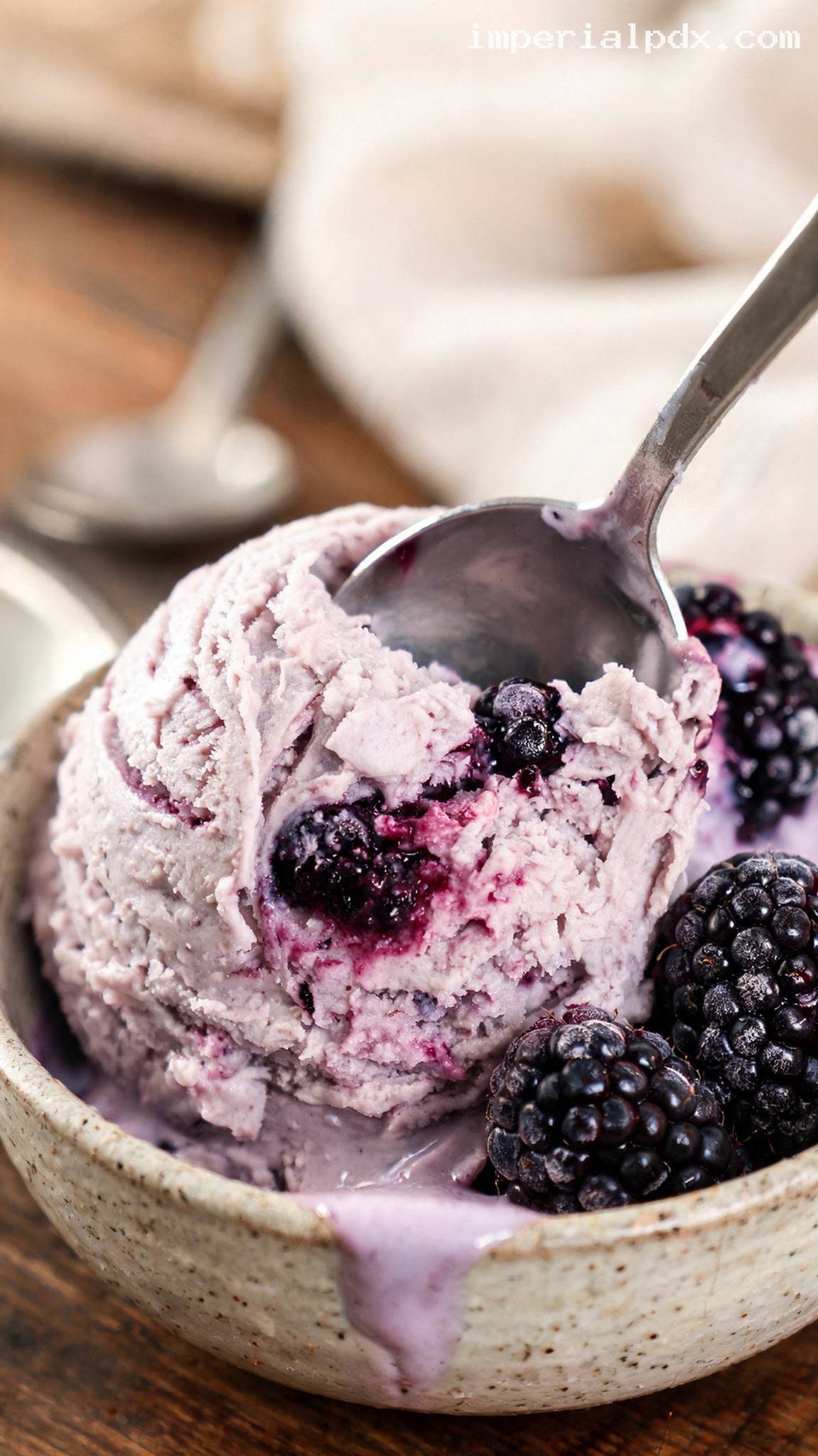 Creamy Blackberry Mascarpone Ice Cream – Closeup