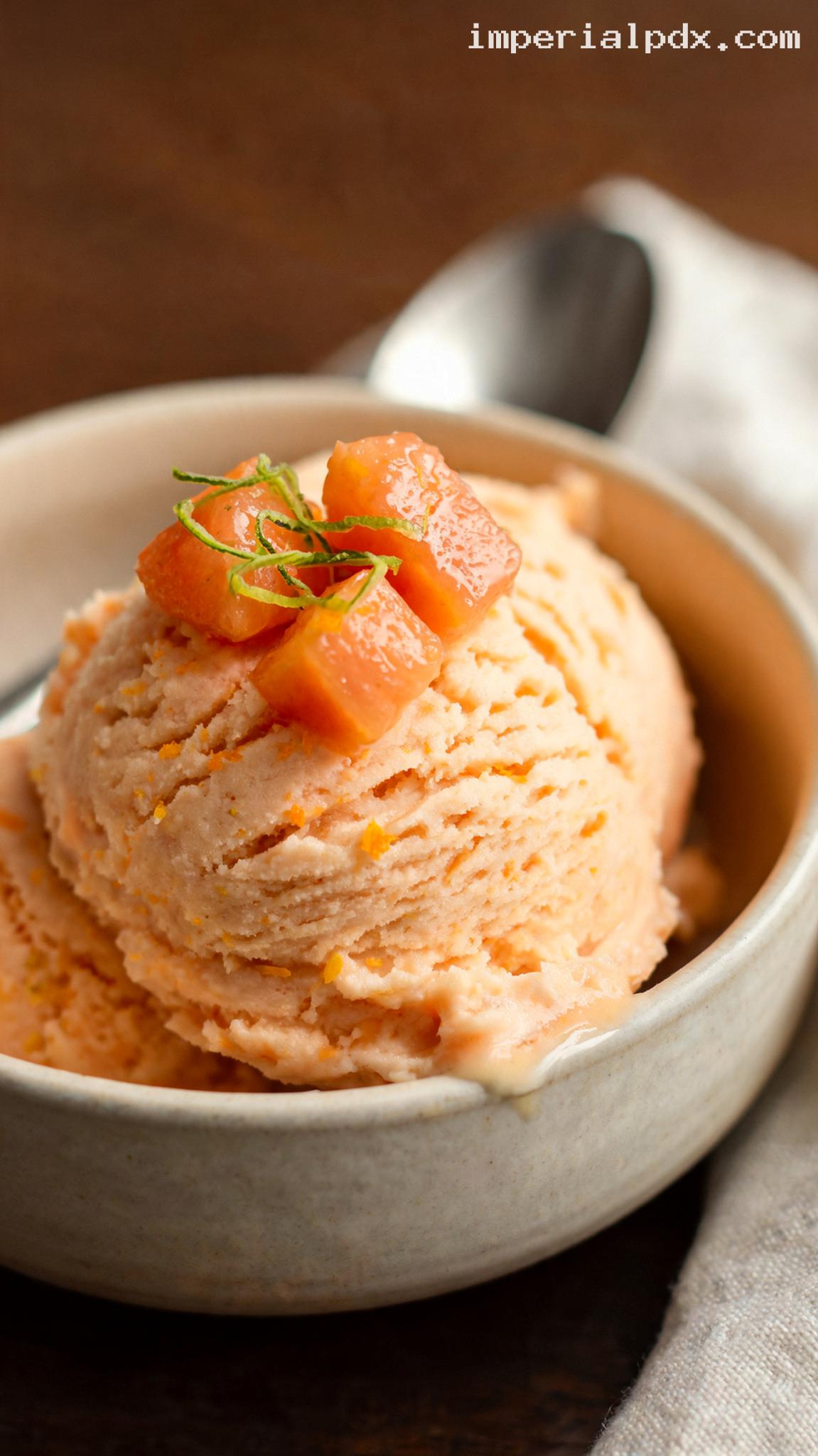 Creamy Papaya Orange Lime Ice Cream – Closeup