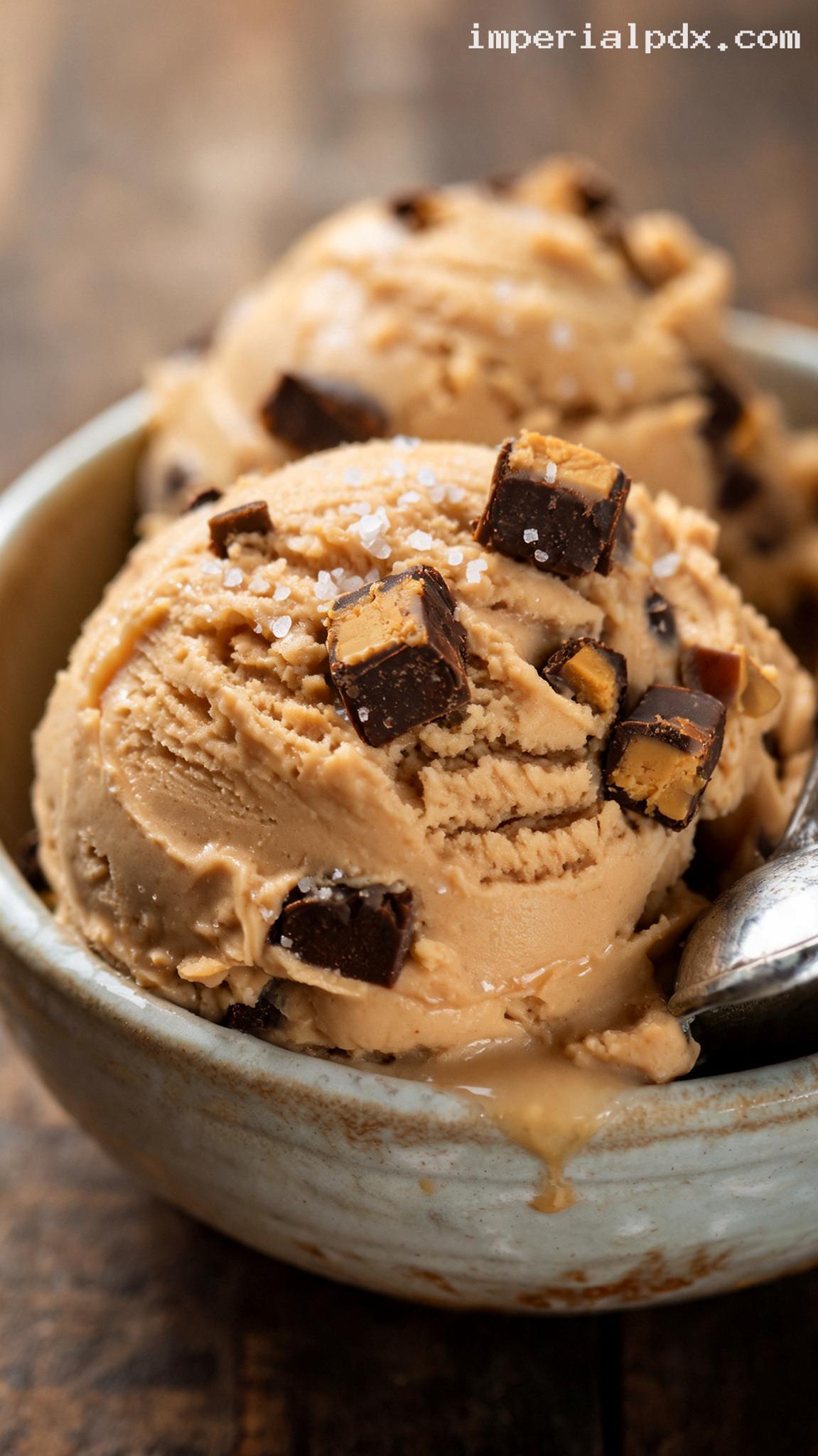 Creamy Peanut Butter Cup Ice Cream – Closeup