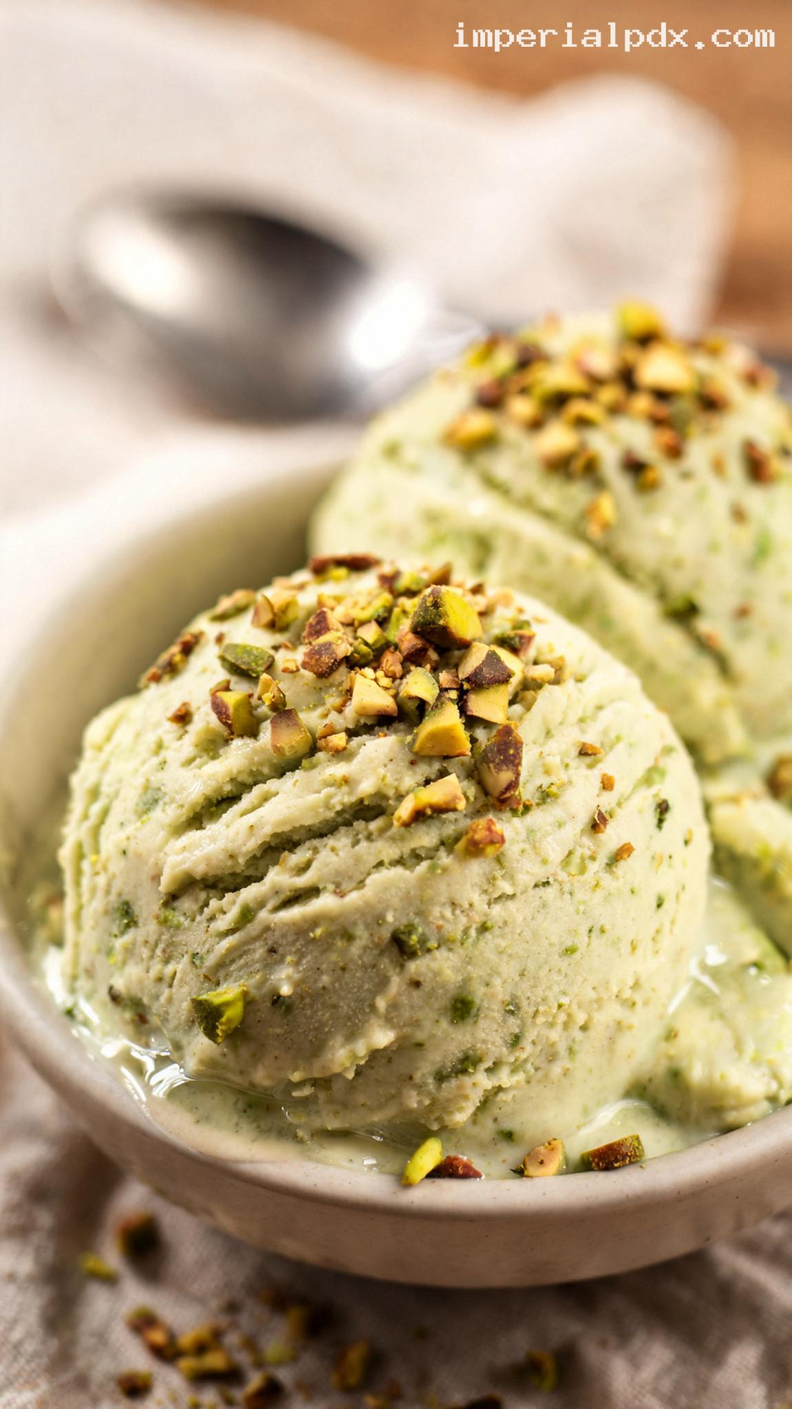 Creamy Roasted Pistachio Ice Cream – Closeup