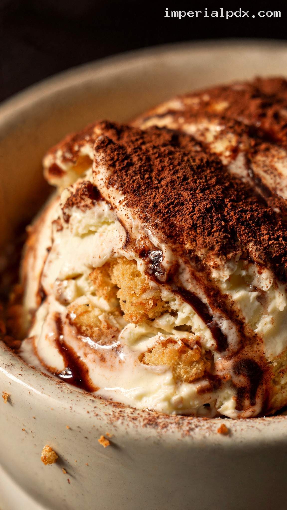 Creamy Tiramisu Ice Cream With Ladyfingers – Closeup