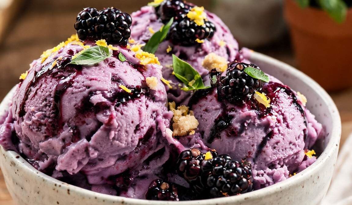 Fresh Blackberry Basil Ice Cream