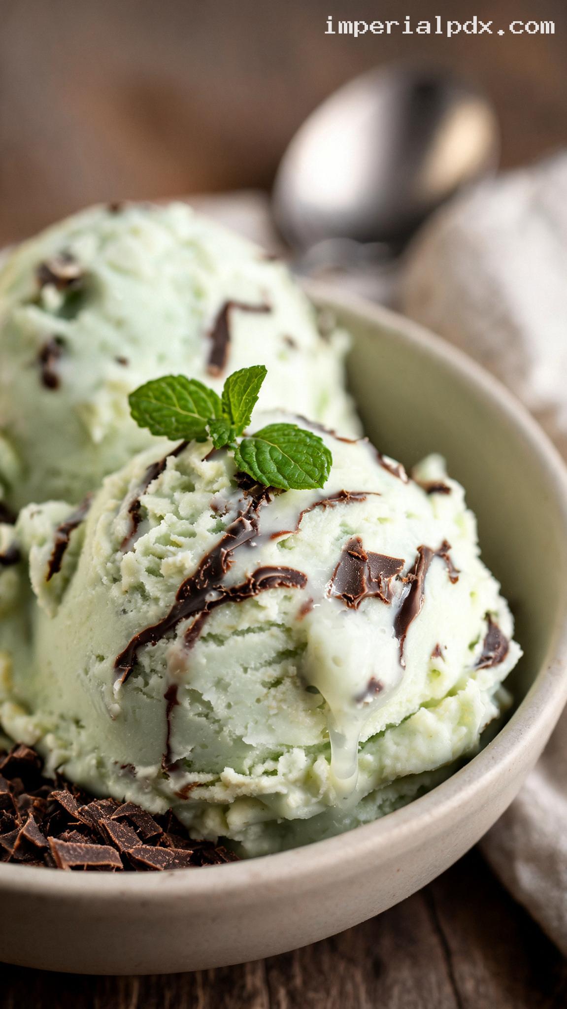 Fresh Mint Chocolate Chip Ice Cream – Closeup
