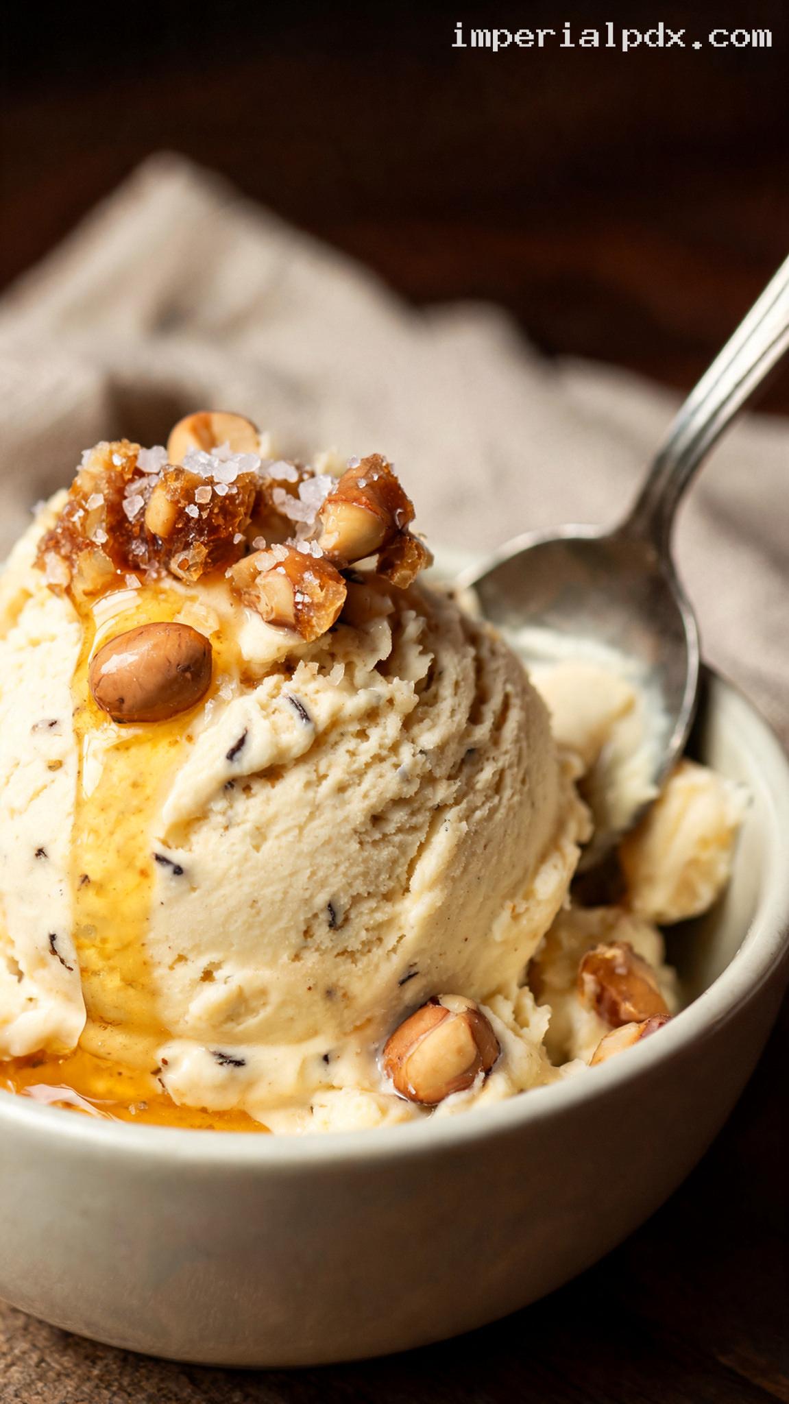 Honey Roasted Peanut Crunch Ice Cream – Closeup