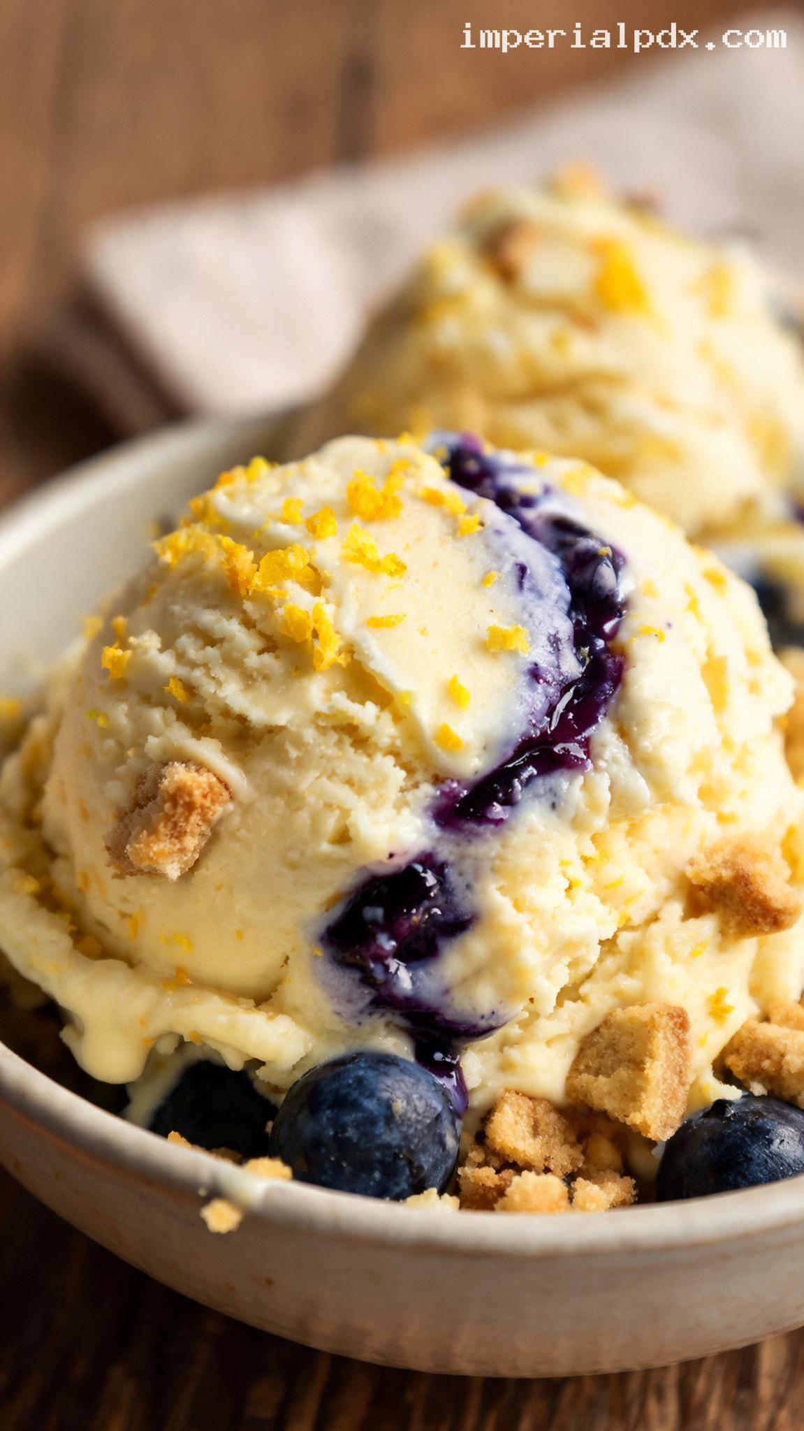Lemon Blueberry Shortbread Ice Cream – Closeup