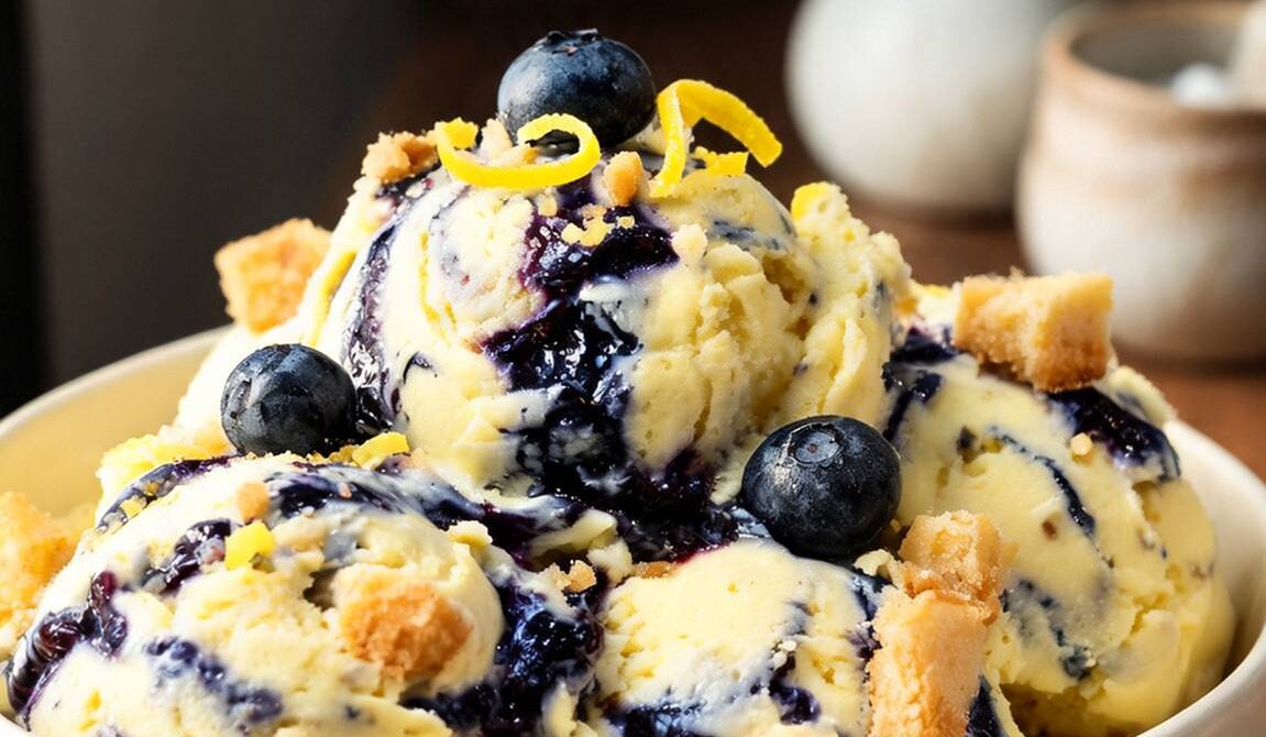 Lemon Blueberry Shortbread Ice Cream