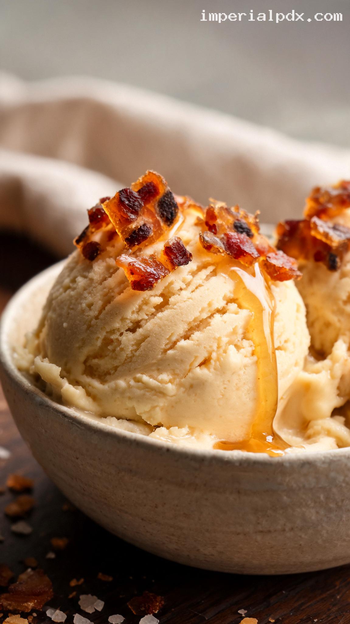 Maple Bacon Brittle Ice Cream – Closeup