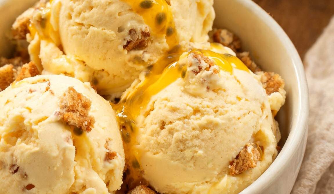 Passion Fruit Cheesecake Ice Cream with Graham Cracker Crunch