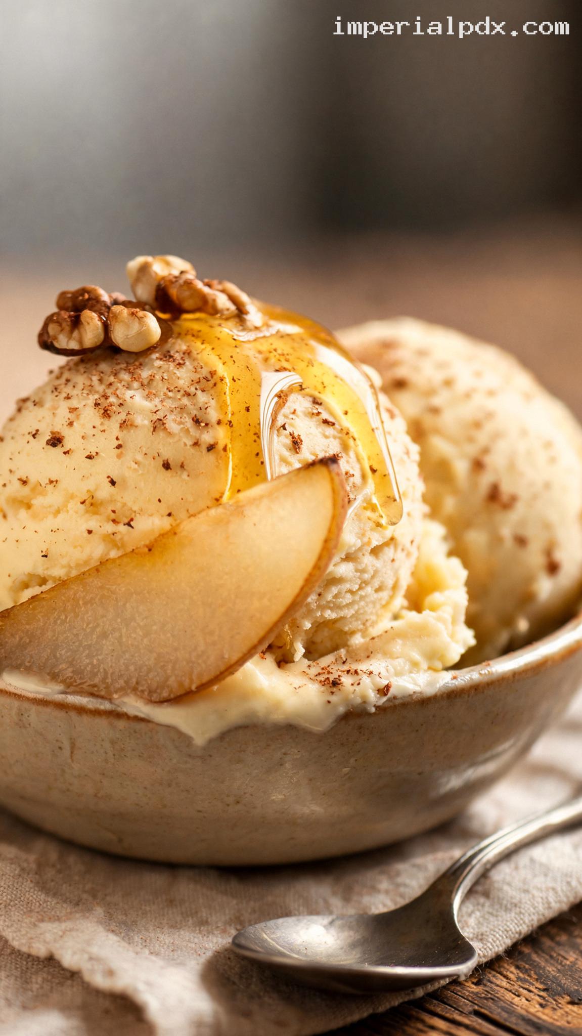 Pear Cinnamon Honey Ice Cream – Closeup