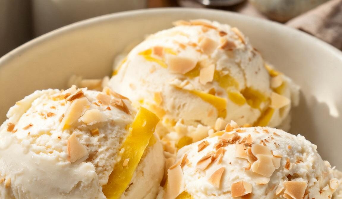 Pineapple Coconut Ice Cream With Toasted Coconut