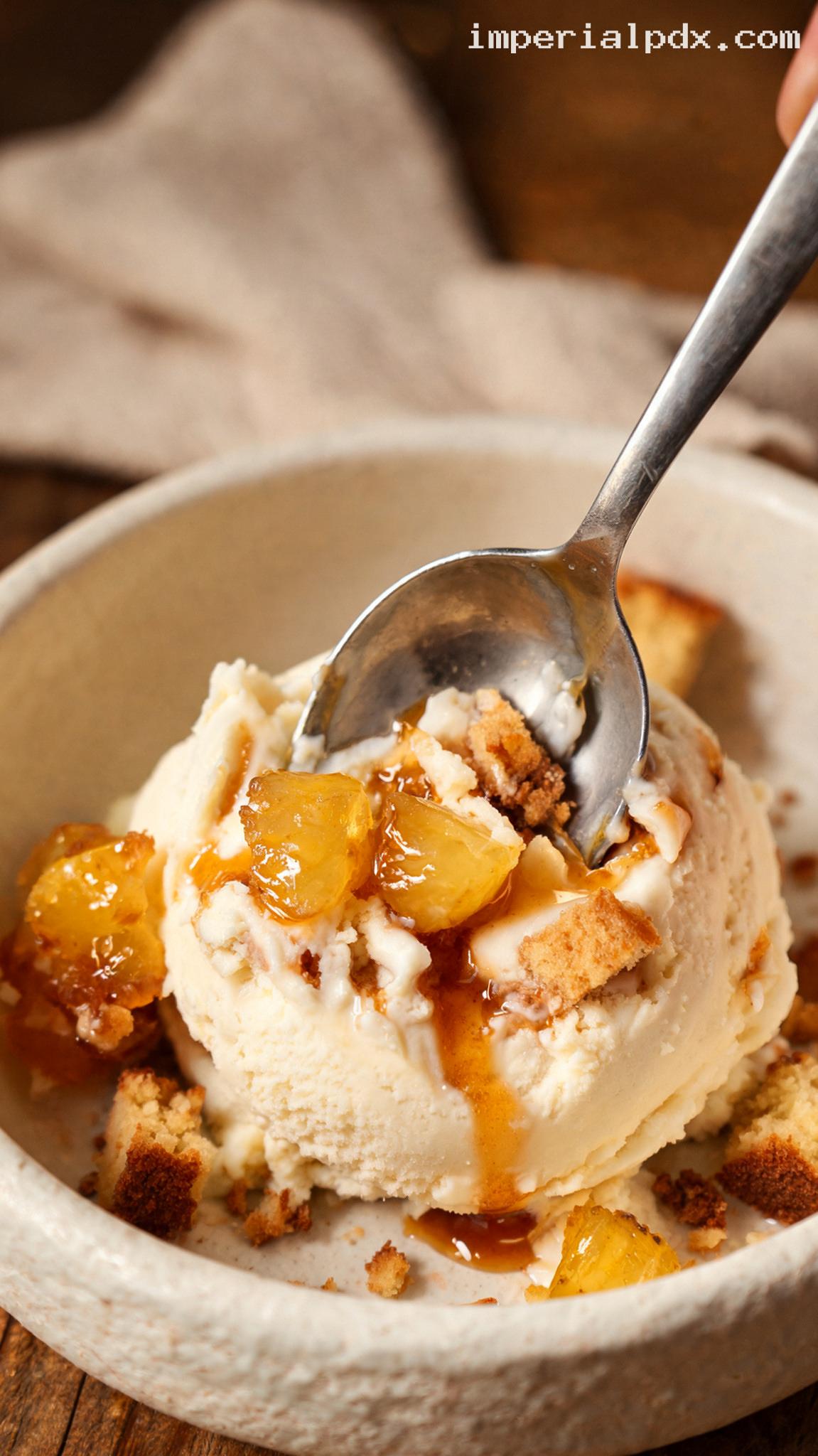 Pineapple Upside-Down Cake Ice Cream – Closeup