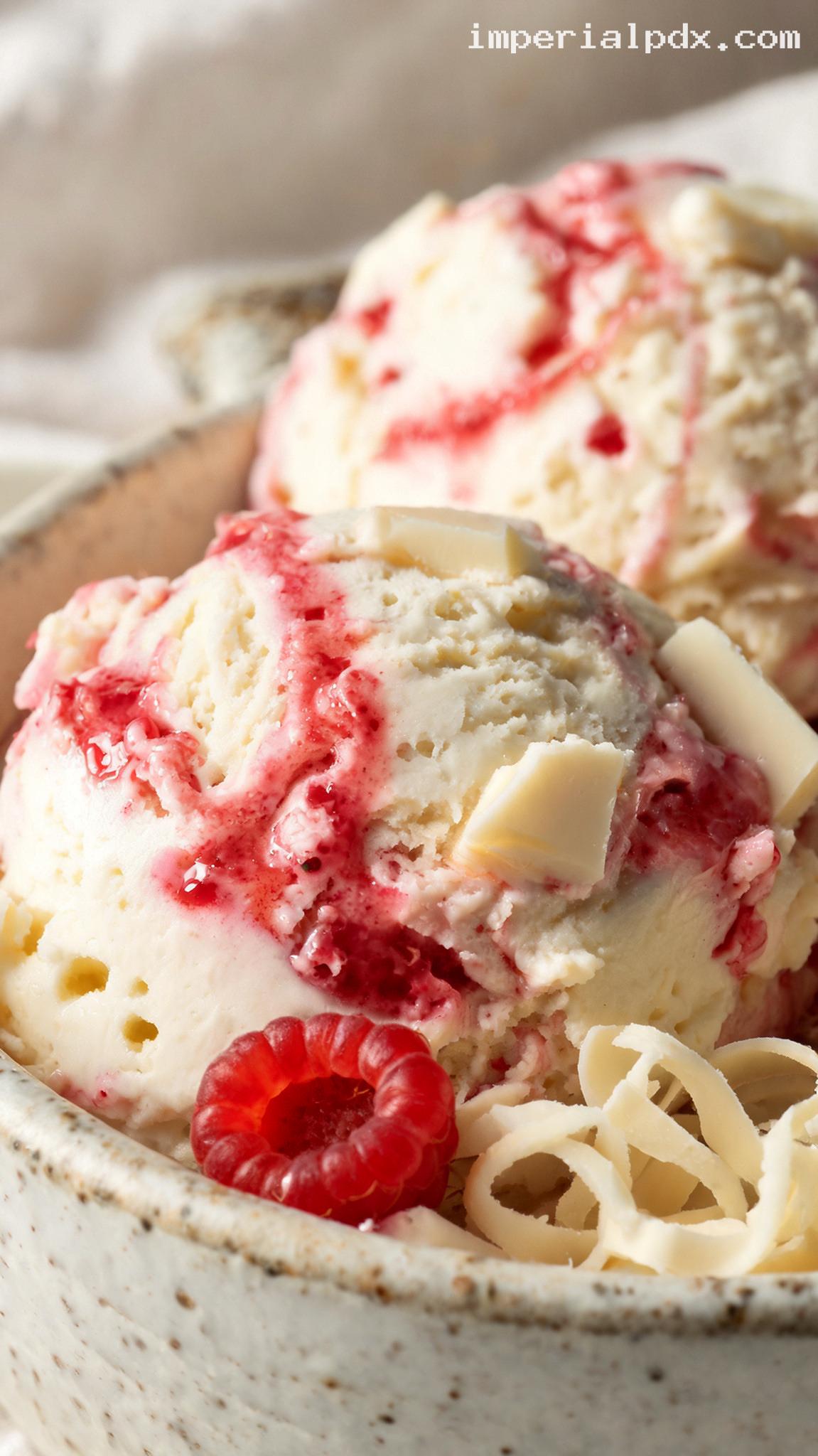 Raspberry White Chocolate Swirl Ice Cream – Closeup