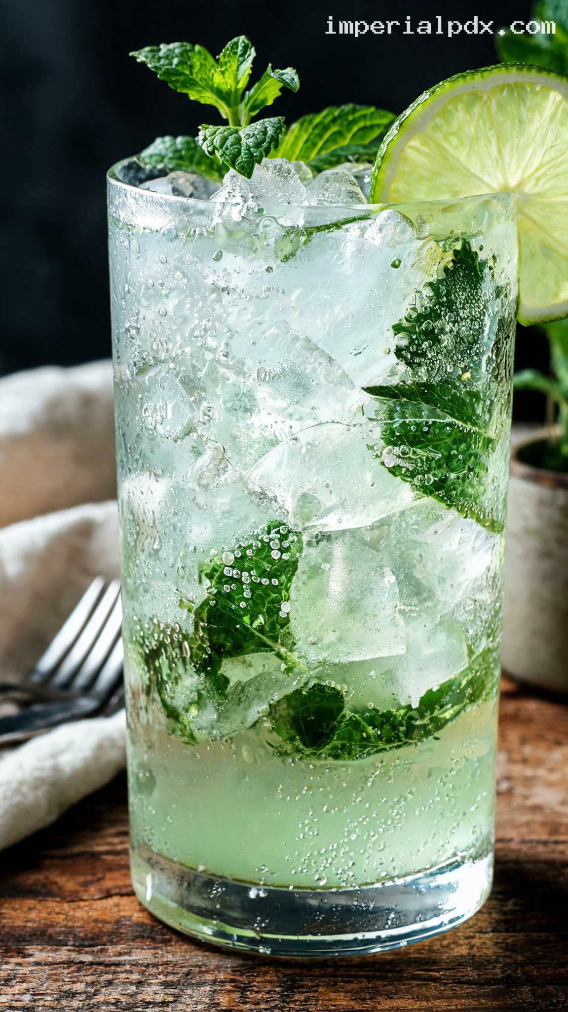 Refreshing Cuban Mojito with Fresh Mint and Lime – Closeup