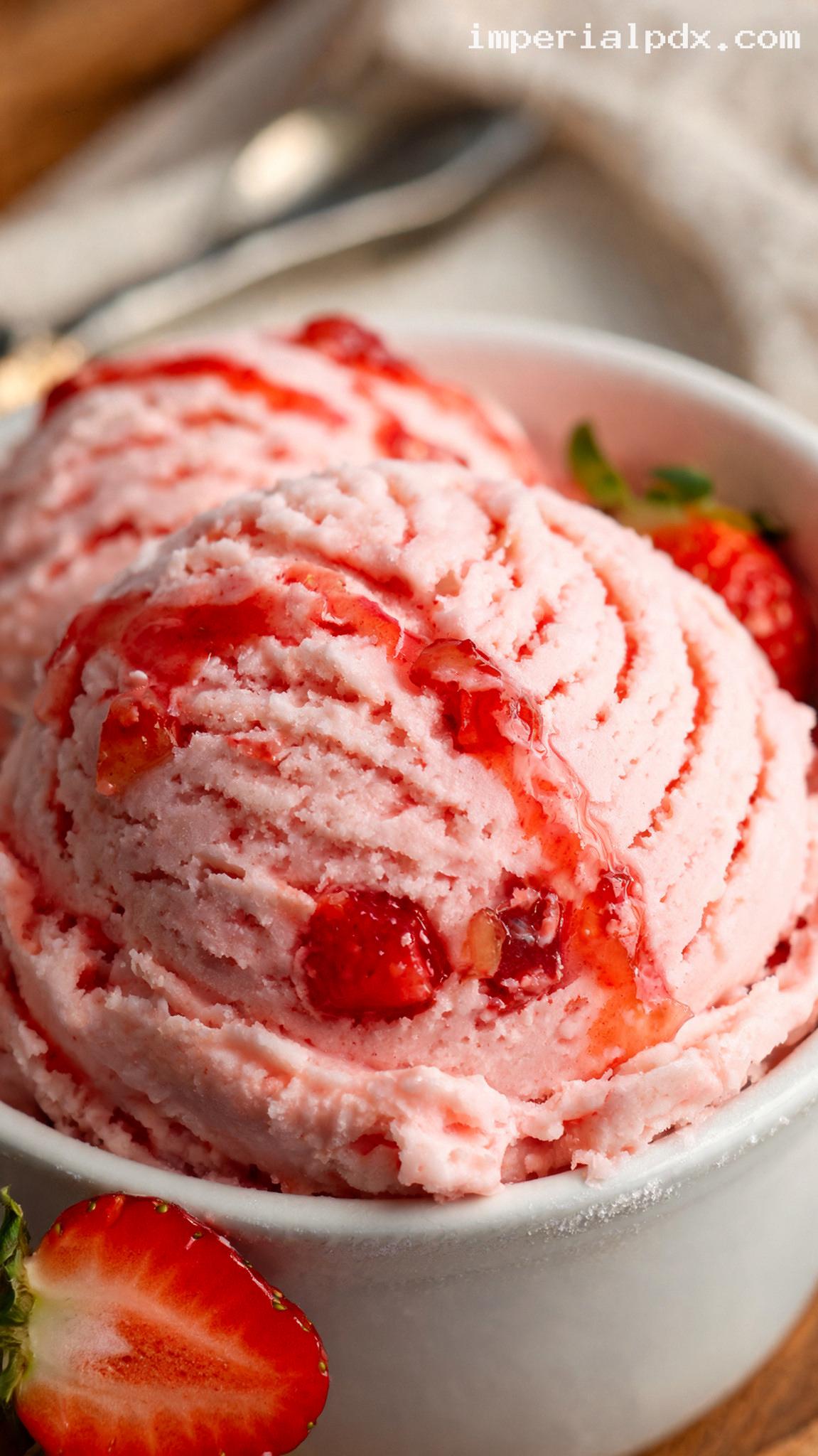 Roasted and Fresh Strawberry Ice Cream – Closeup