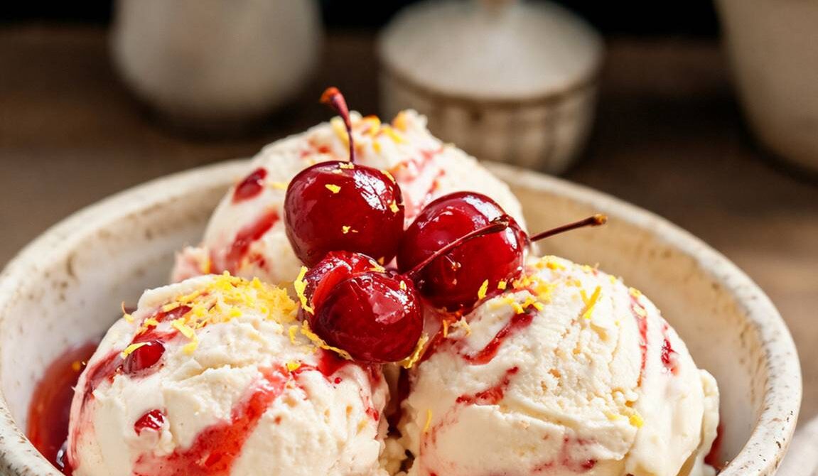 Roasted Cherry Ricotta Ice Cream With Citrus Zest