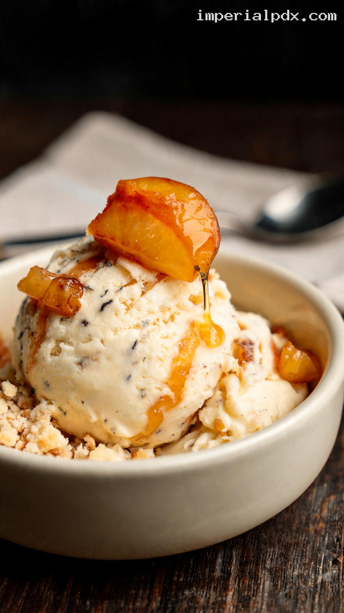 Roasted Peach Vanilla Bean Ice Cream – Closeup