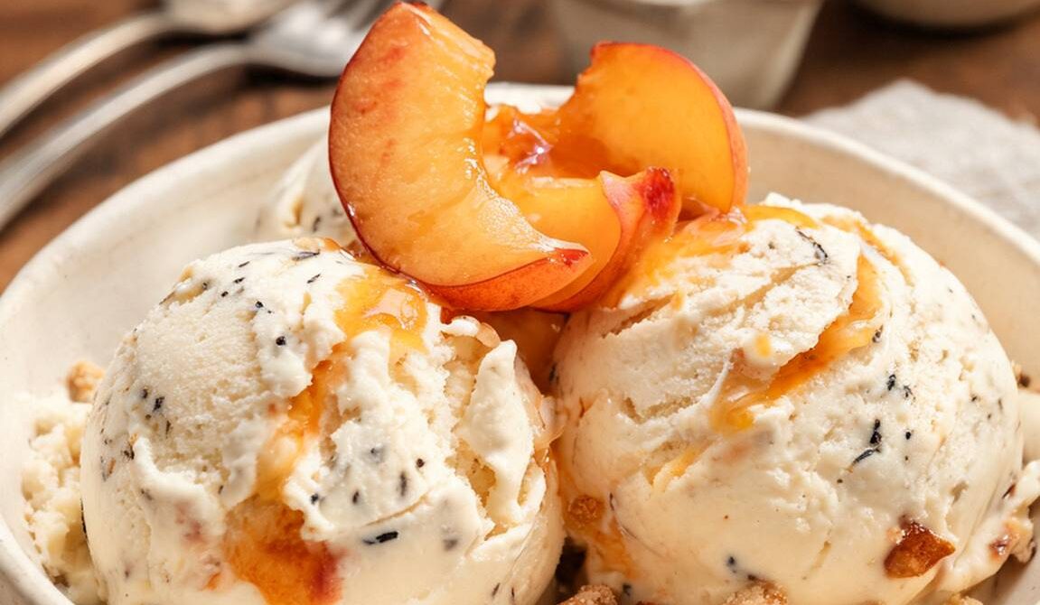 Roasted Peach Vanilla Bean Ice Cream