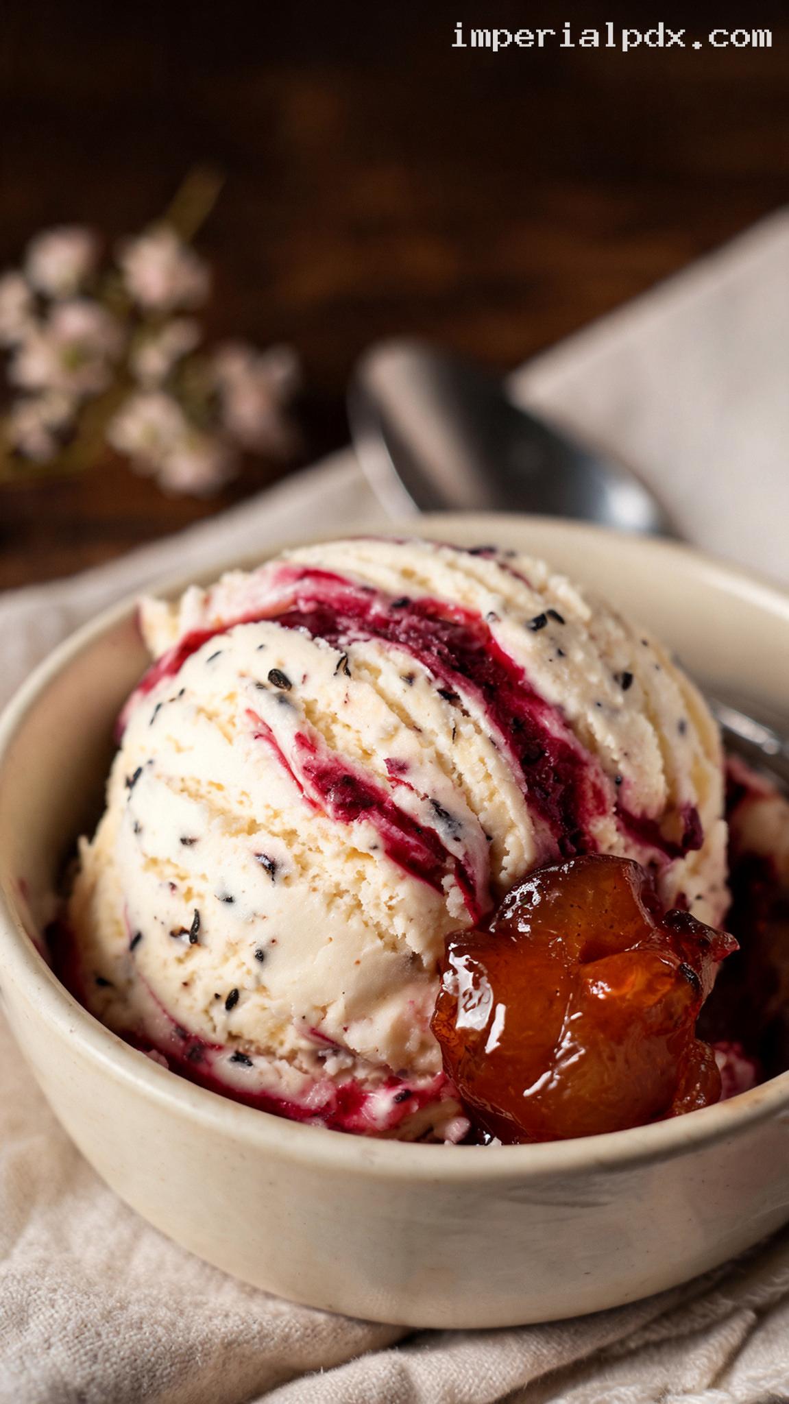 Roasted Plum Vanilla Bean Ice Cream – Closeup