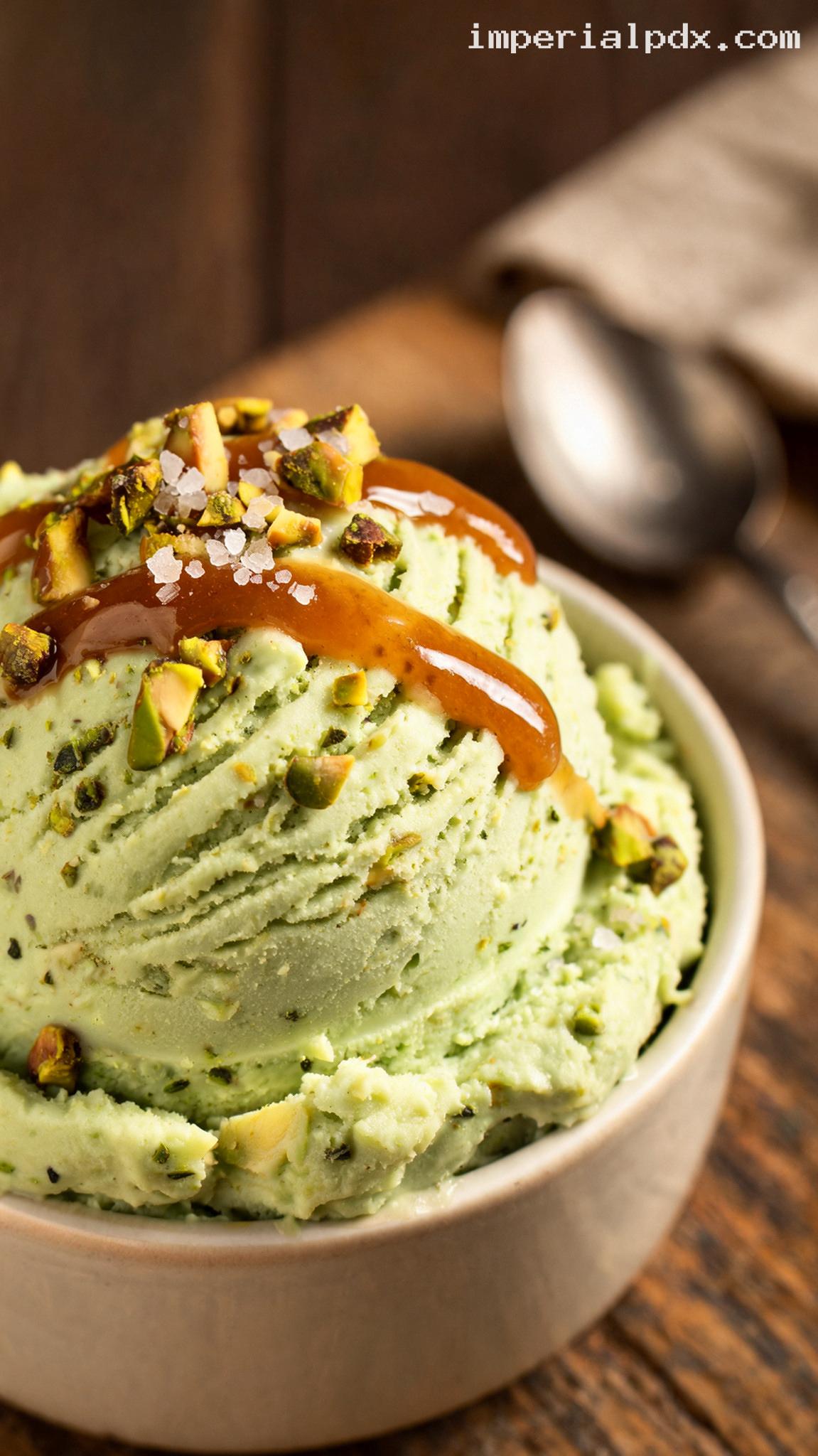 Salted Pistachio Caramel Ice Cream – Closeup