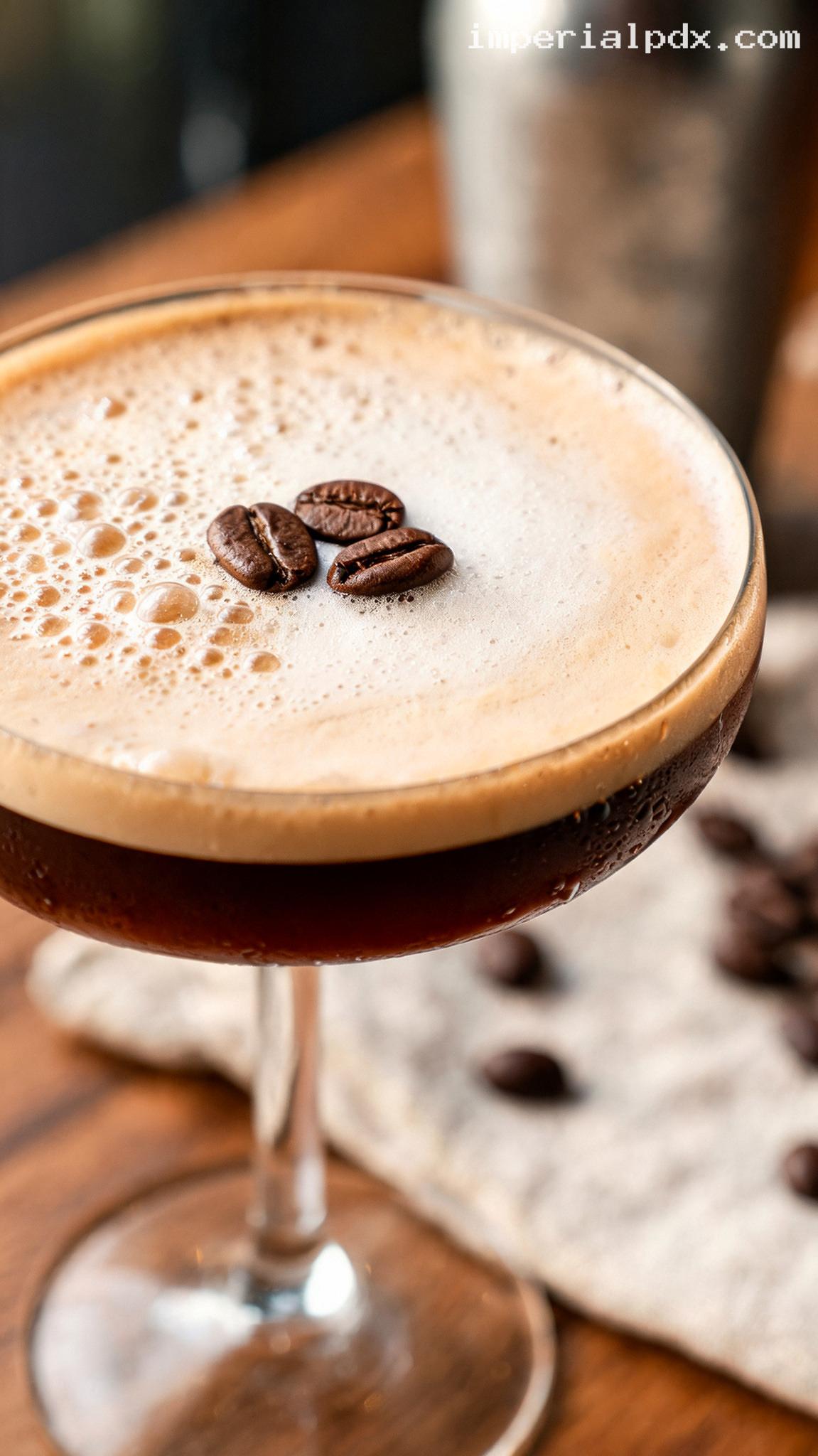 Silky Espresso Martini With Coffee Liqueur – Closeup