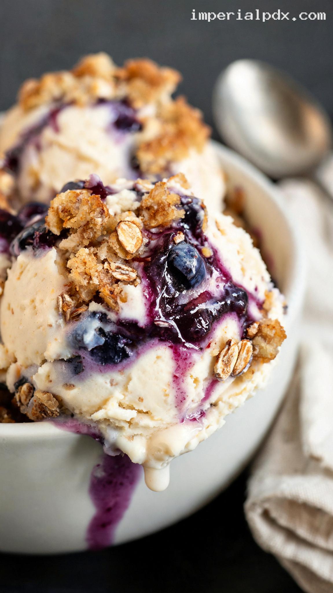Sweet Cream Blueberry Cobbler Ice Cream – Closeup