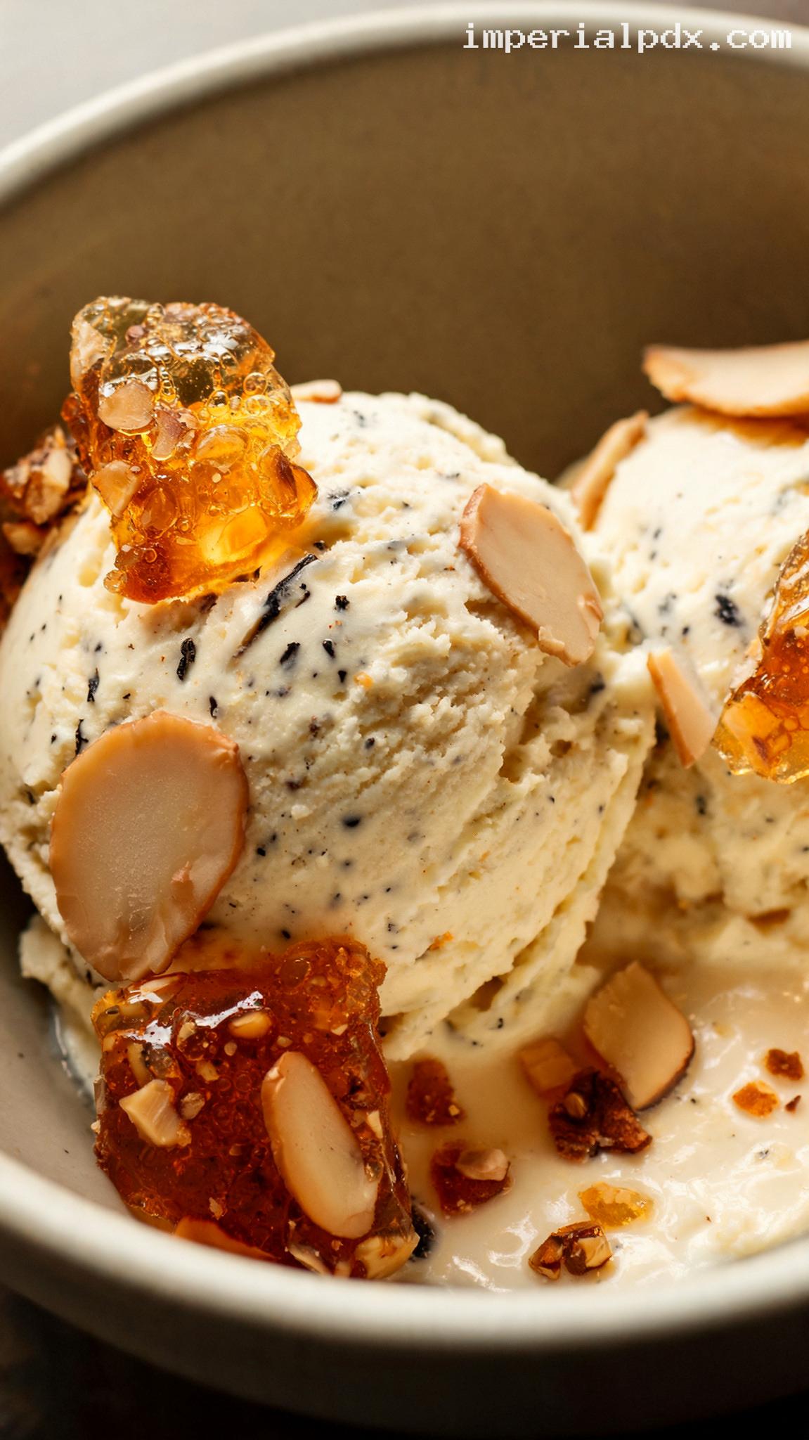 Toasted Almond Brittle Ice Cream – Closeup