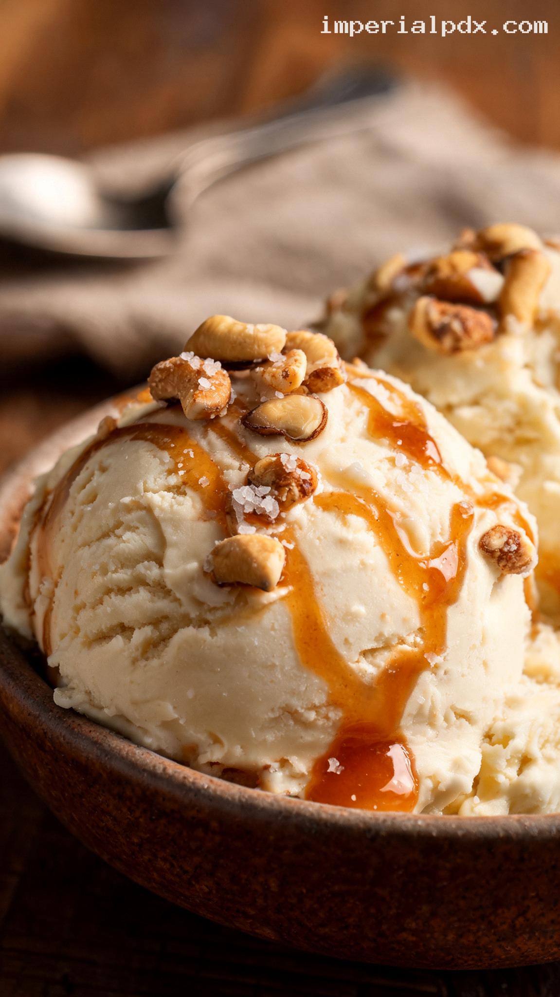 Toasted Cashew Salted Caramel Ice Cream – Closeup