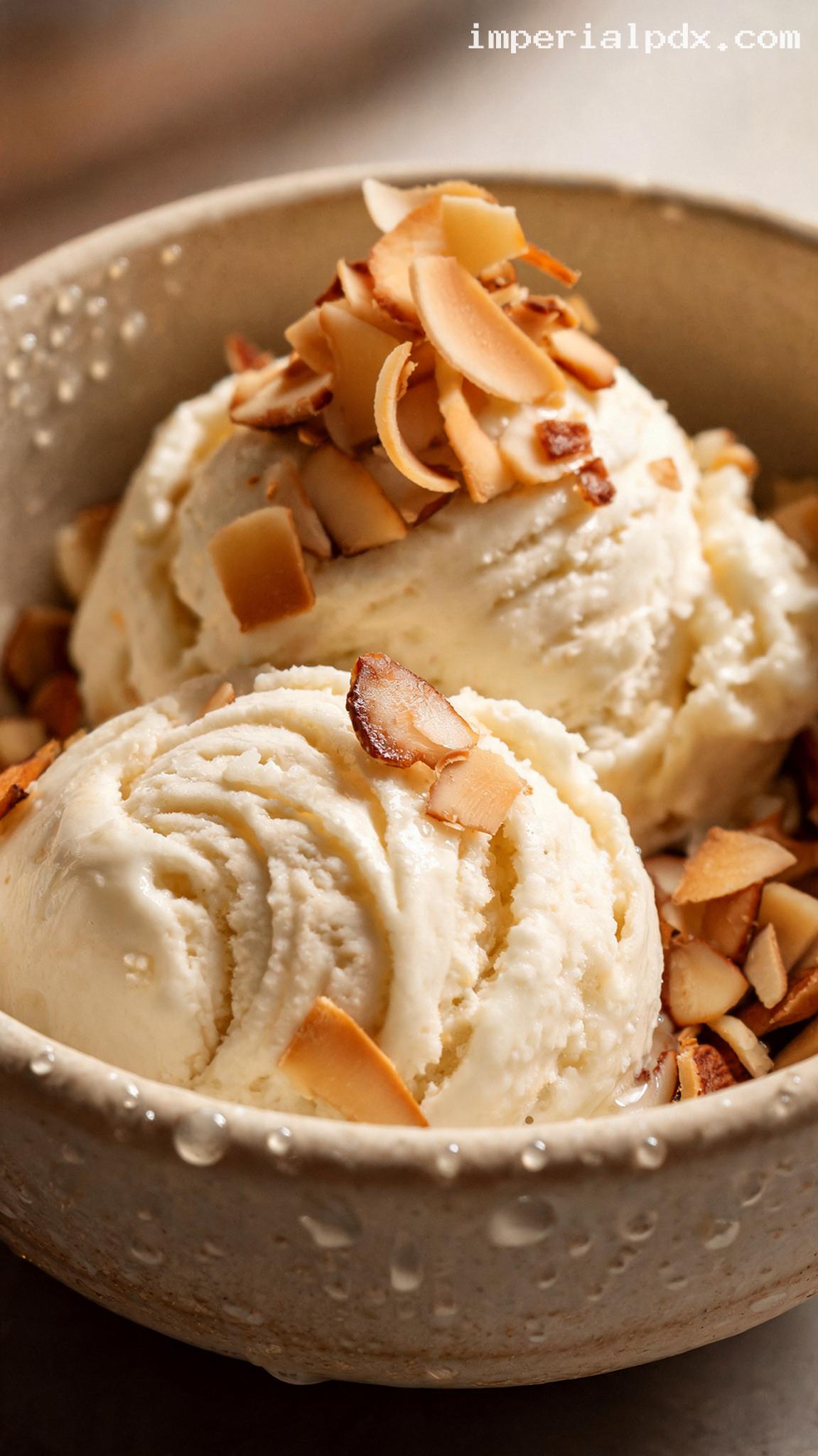 Toasted Coconut Almond Ice Cream – Closeup