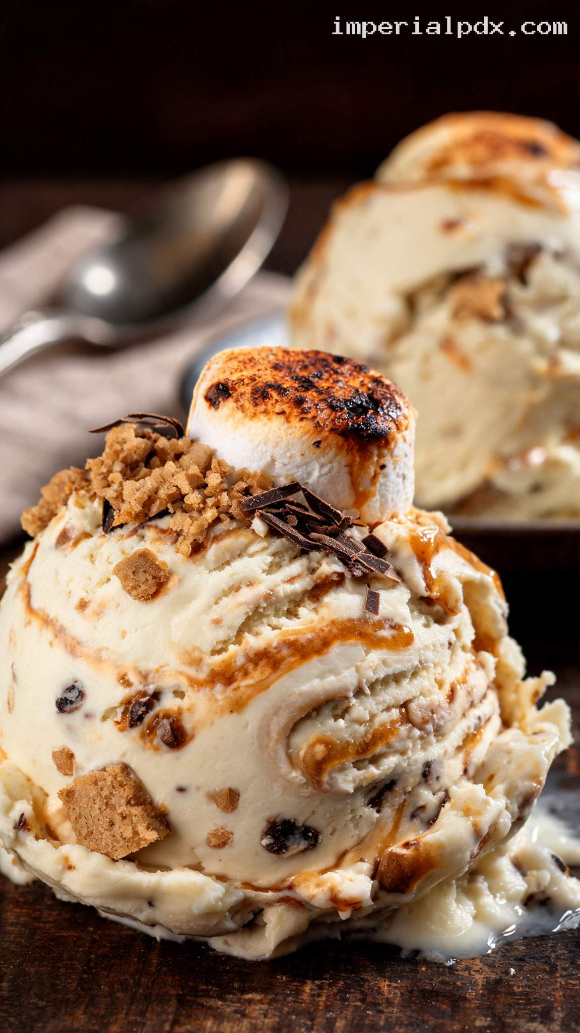 Toasted Marshmallow S’mores Ice Cream – Closeup