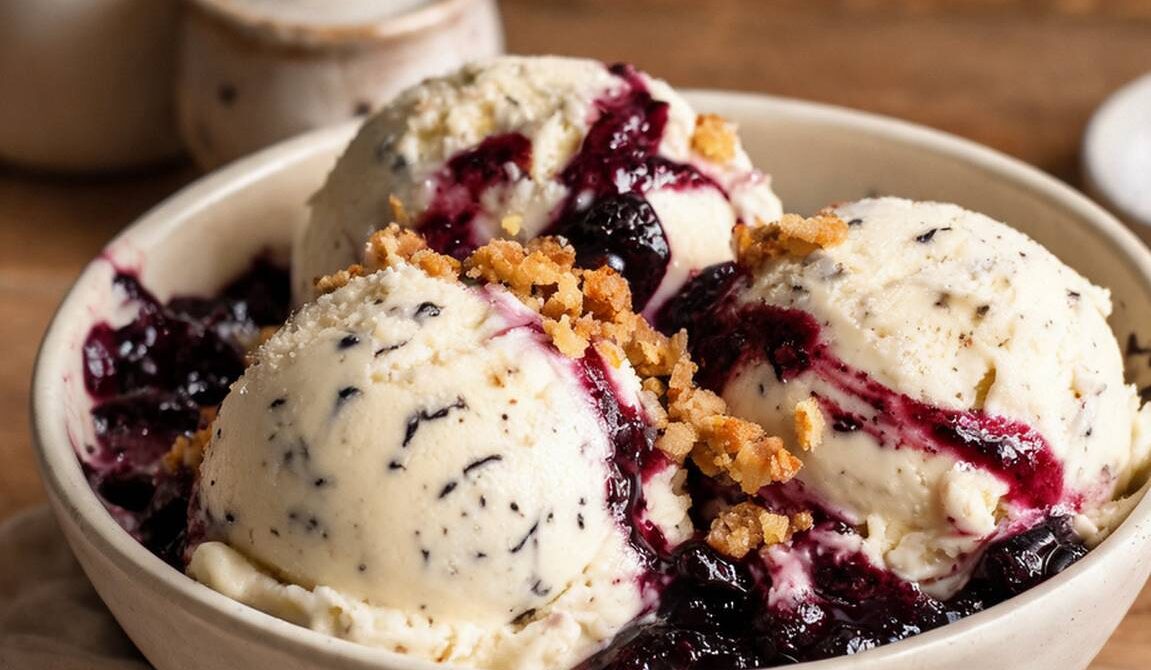 Vanilla Bean Blackberry Crumble Ice Cream