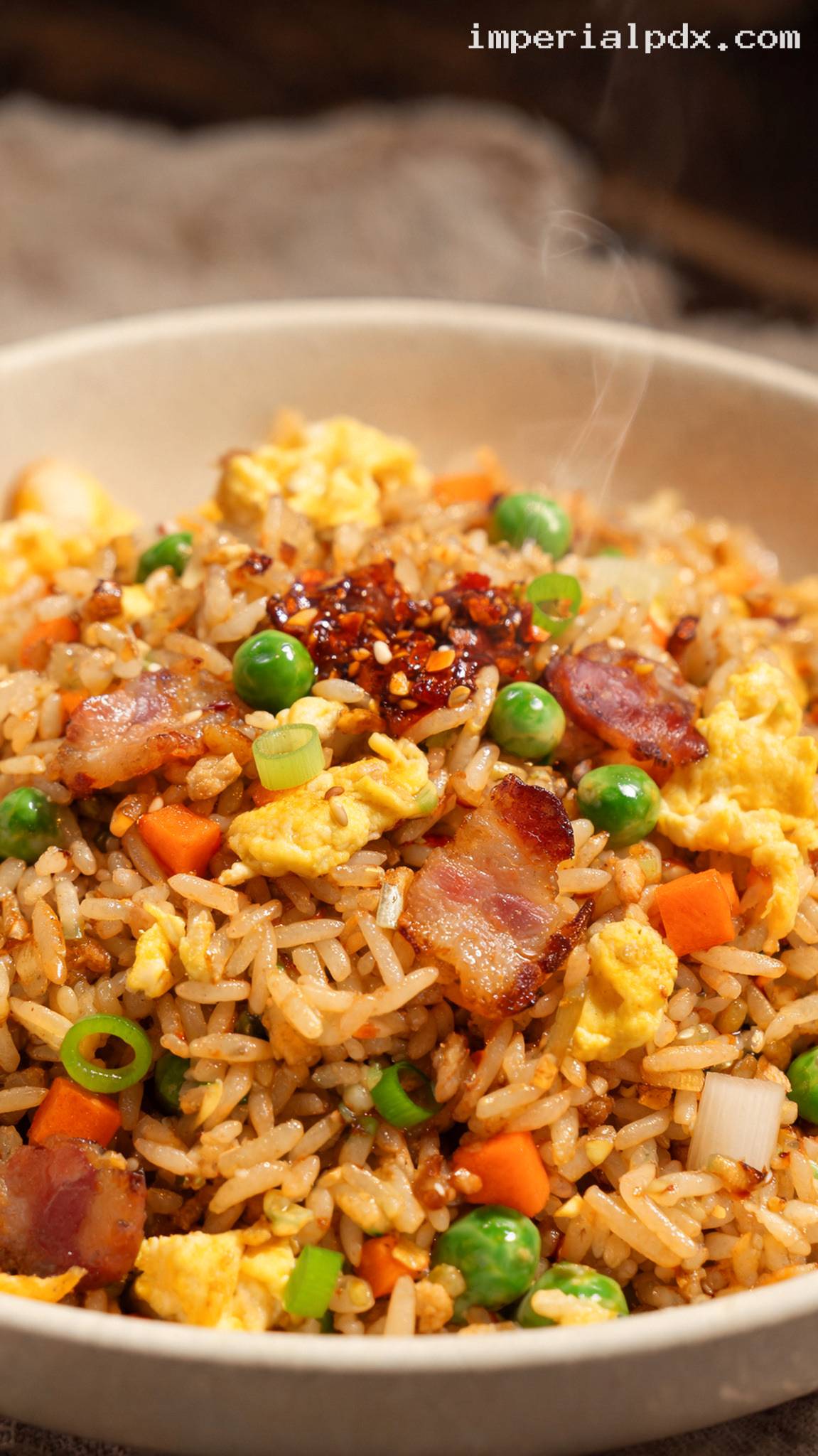 Bacon and Egg Breakfast Fried Rice – Closeup