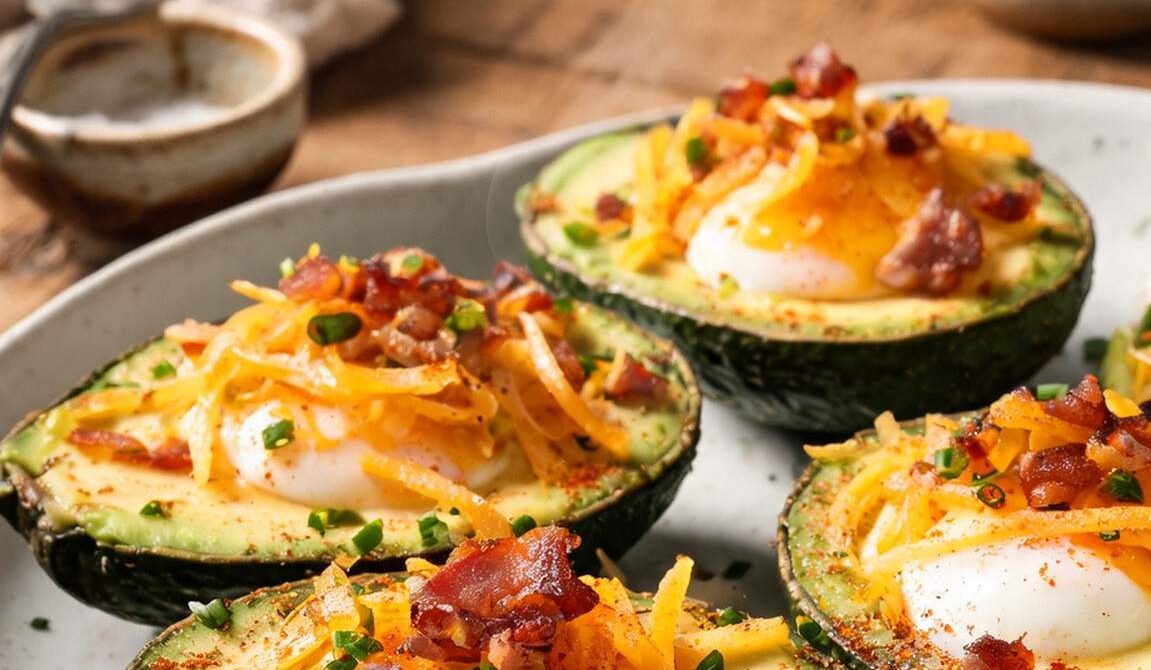 Baked Avocado Eggs with Bacon and Cheddar