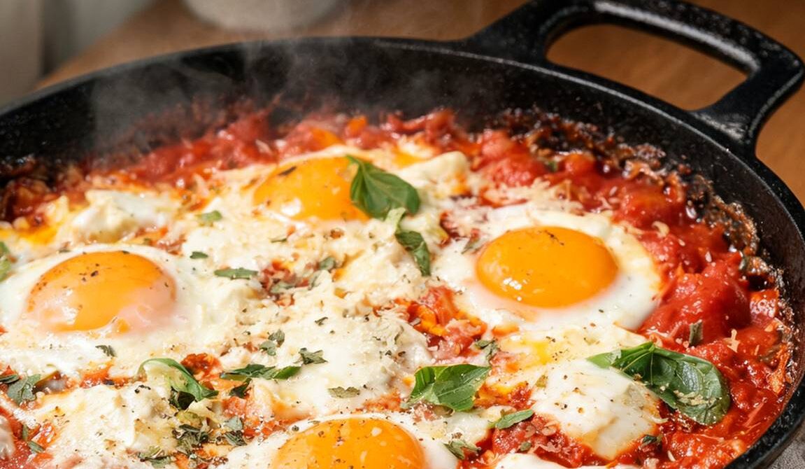 Baked Eggs in Marinara With Mozzarella and Parmesan