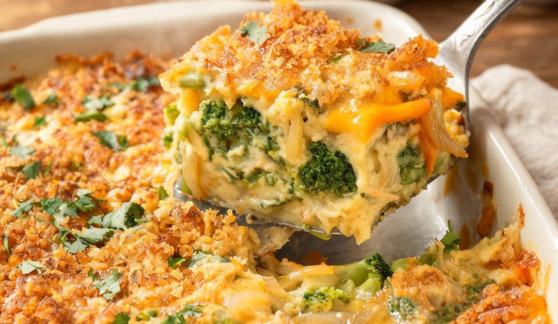 Broccoli Cheddar Egg Casserole With Buttered Breadcrumbs