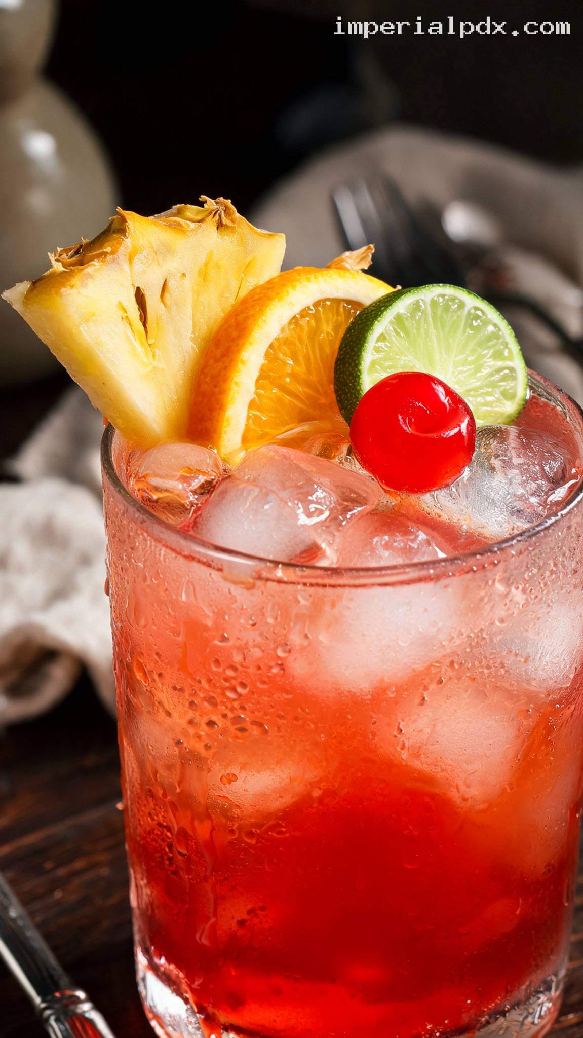 Caribbean Rum Punch With Pineapple and Citrus – Closeup