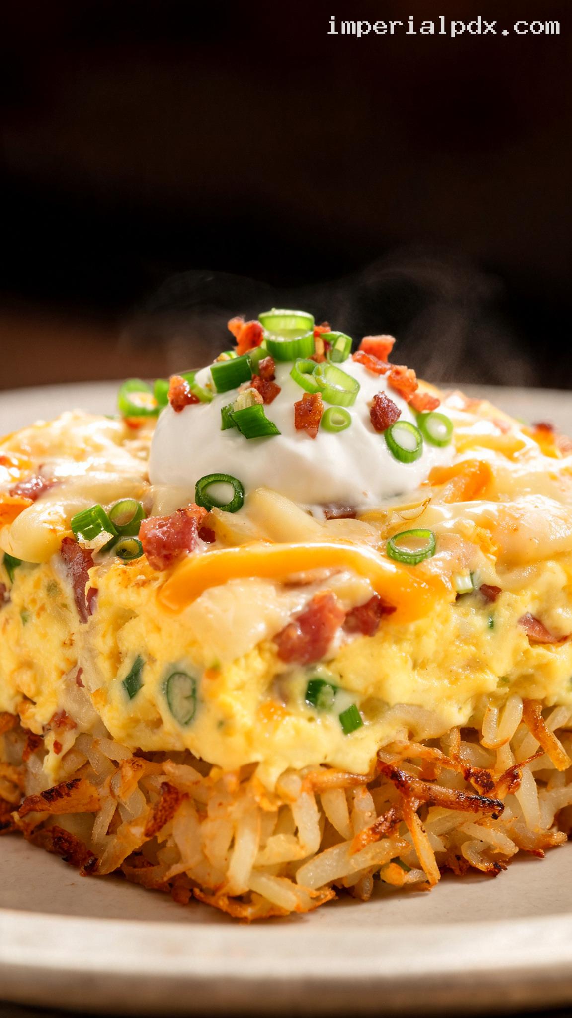 Cheesy Bacon Hash Brown Egg Bake – Closeup