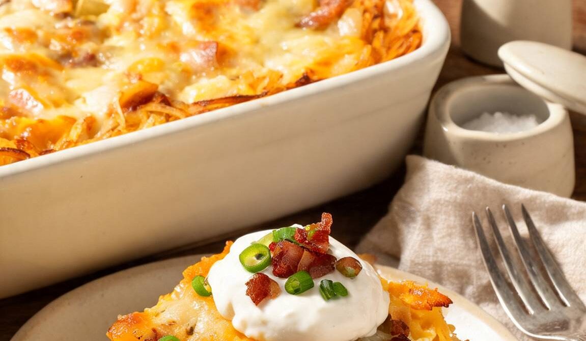 Cheesy Bacon Hash Brown Egg Bake