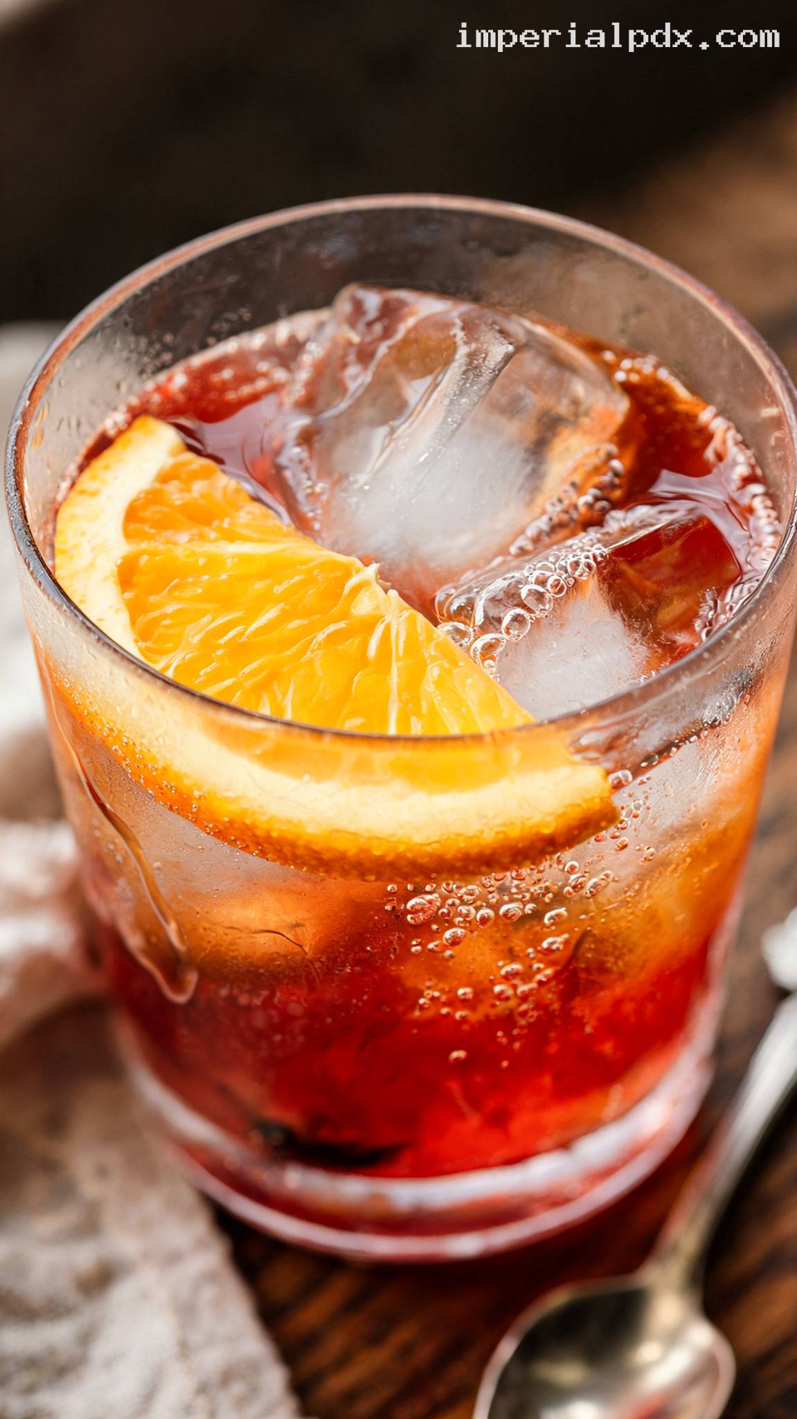 Classic Americano Cocktail With Sweet Vermouth and Bittersweet Orange – Closeup
