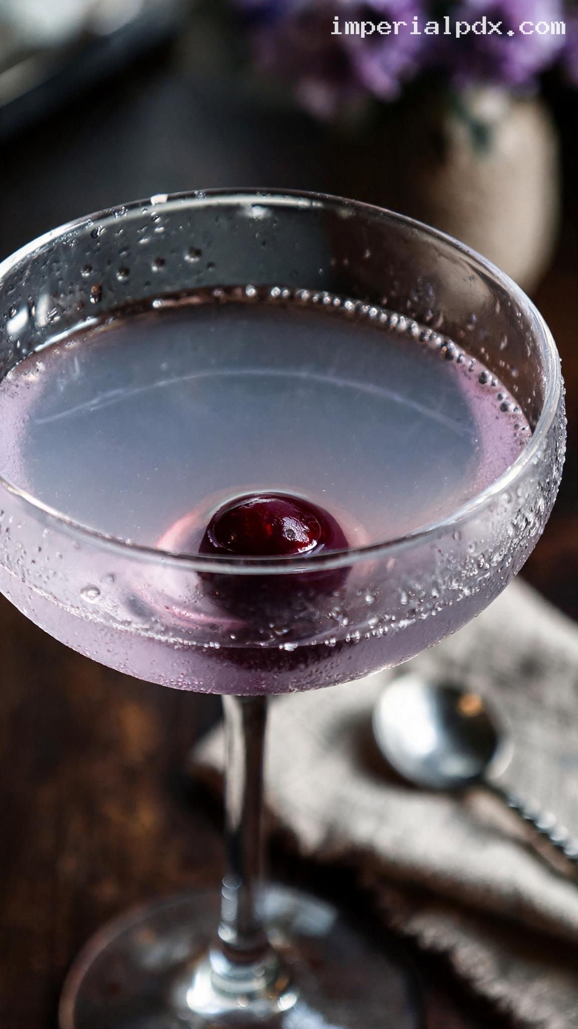 Classic Aviation Cocktail With Maraschino and Crème de Violette – Closeup