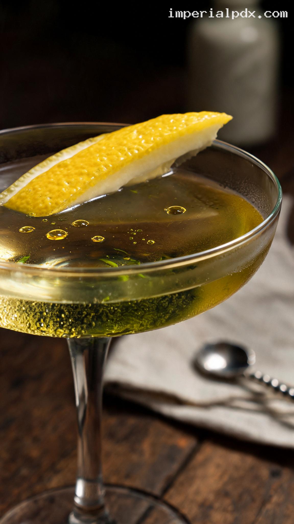 Classic Bijou Cocktail With Gin and Green Chartreuse – Closeup