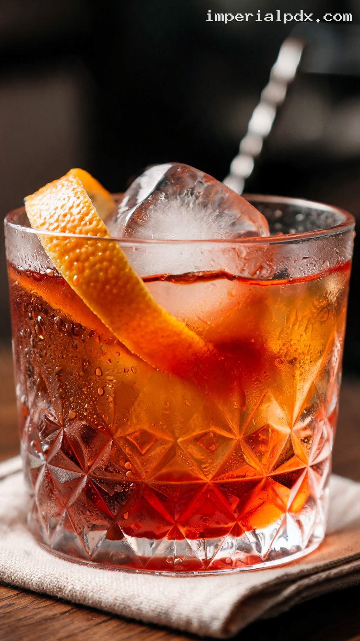Classic Boulevardier Cocktail With Whiskey and Sweet Vermouth – Closeup
