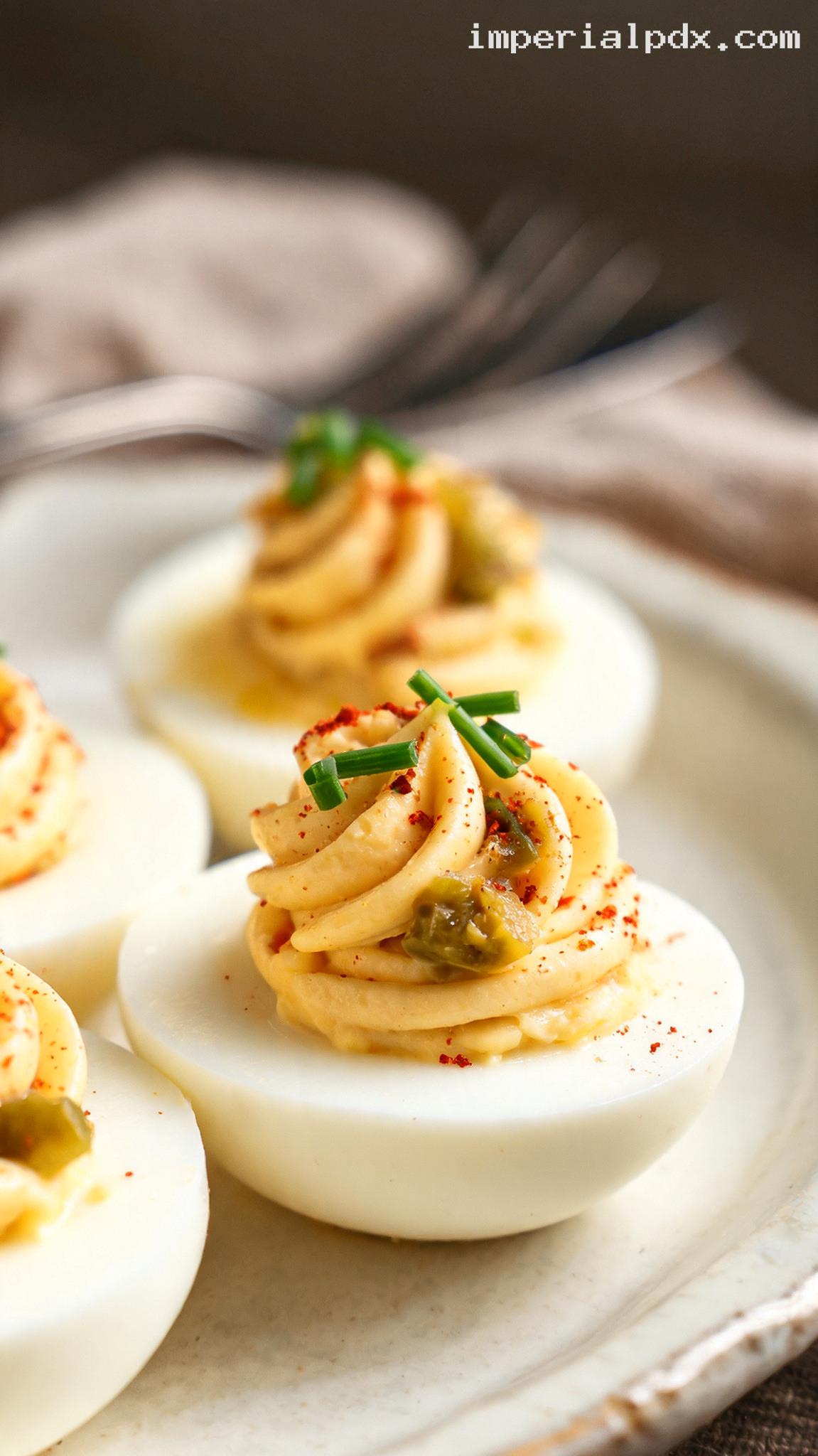 Classic Deviled Eggs With Pickle Relish – Closeup