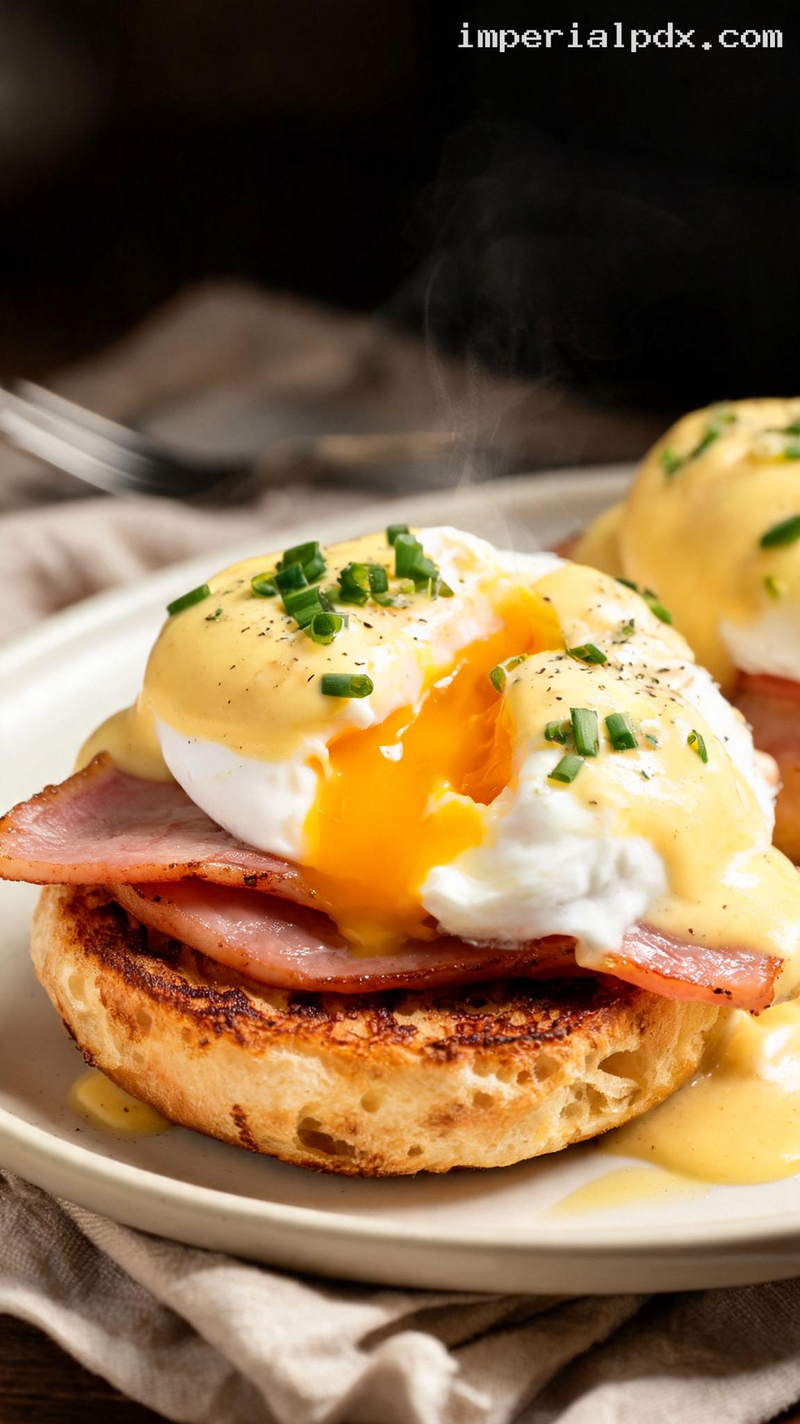 Classic Eggs Benedict With Homemade Hollandaise – Closeup