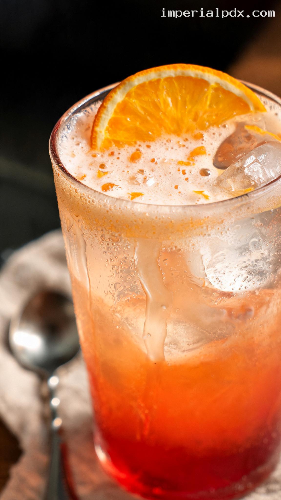Classic Garibaldi Cocktail With Fluffy Orange Juice – Closeup