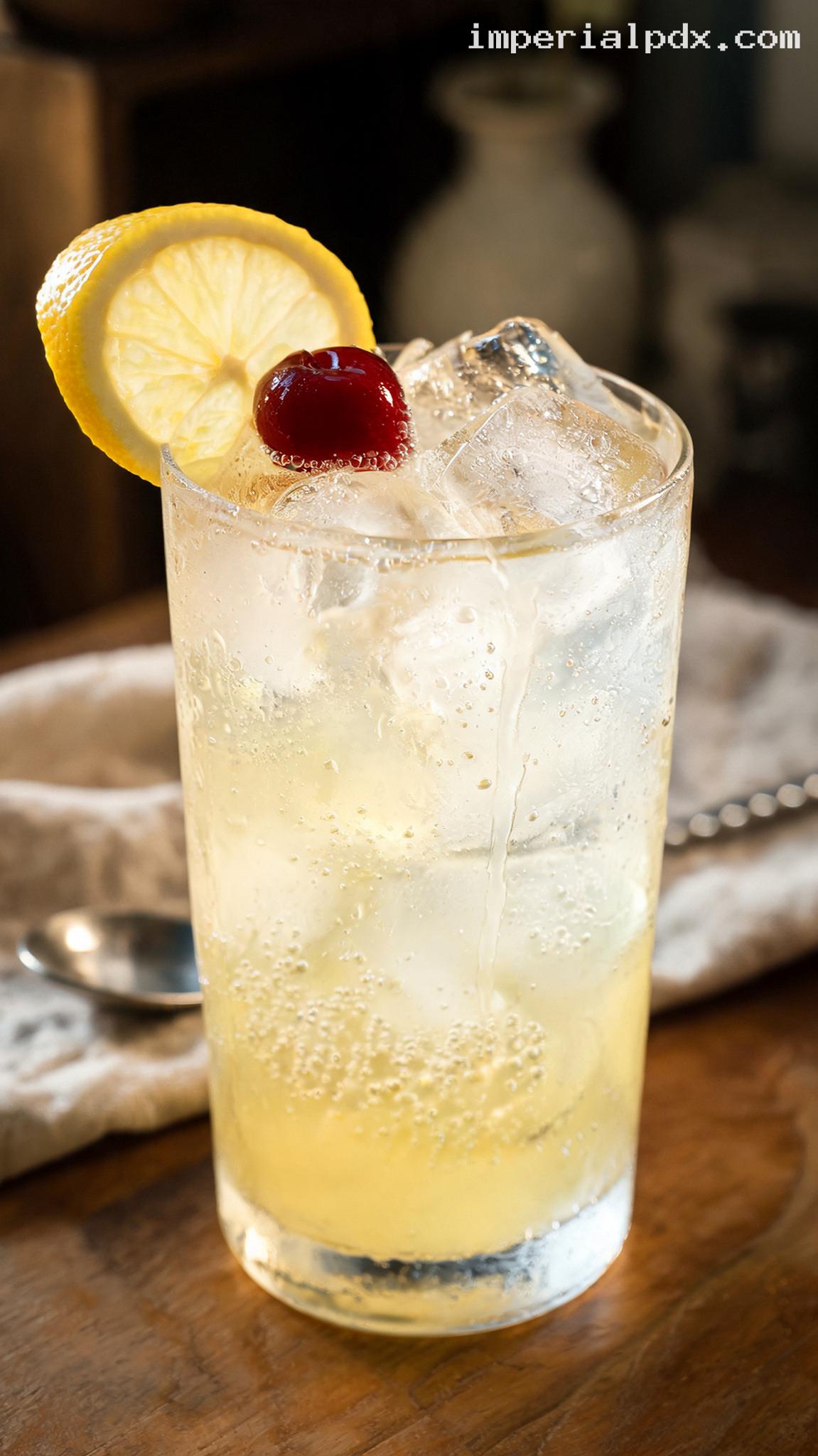 Classic Refreshing Tom Collins Cocktail – Closeup